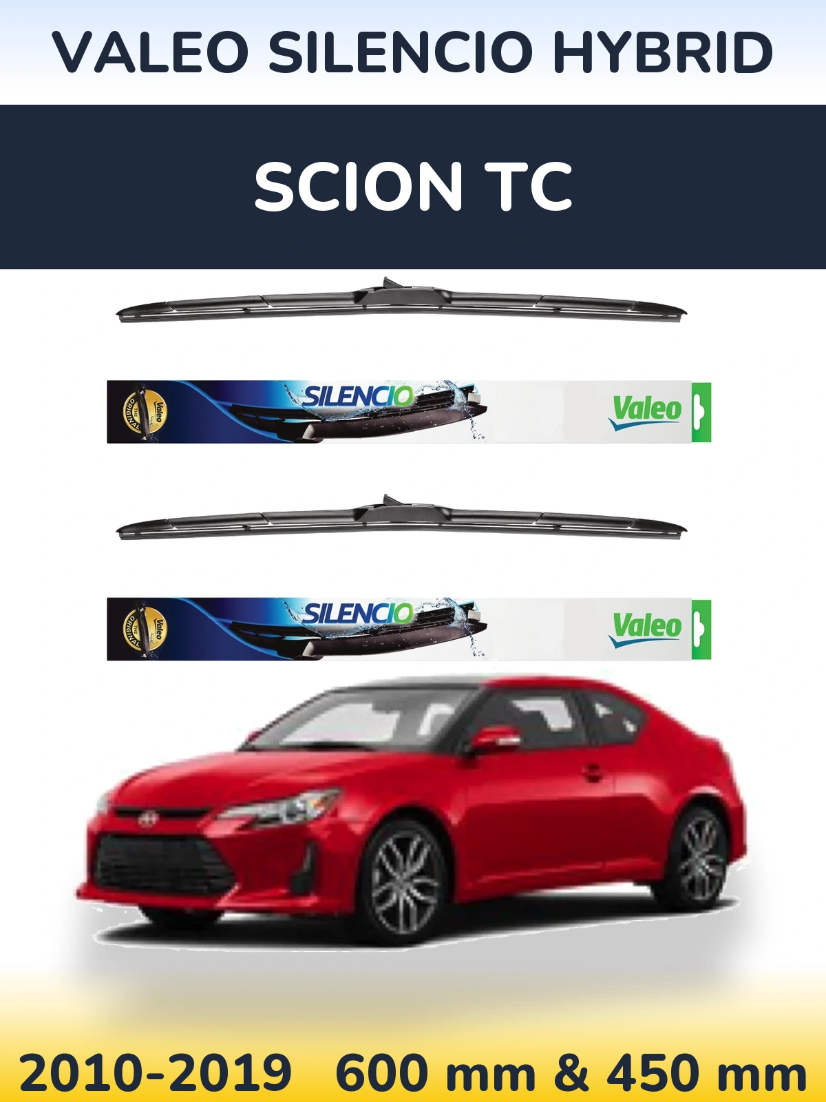Sada předních stěračů Valeo Silencio Hybrid 600 a 450 mm pro Scion tC 2010-2019