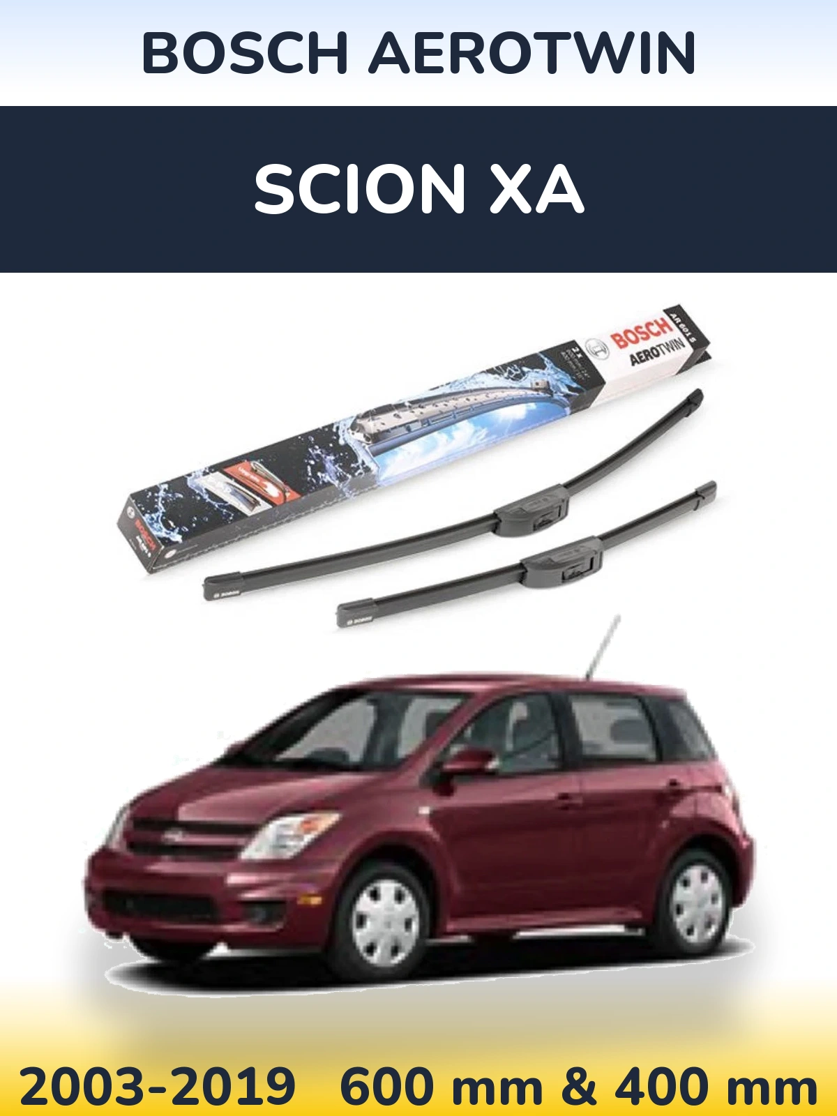 Sada předních stěračů BOSCH AeroTwin 600 a 400 mm pro Scion xA 2003-2019