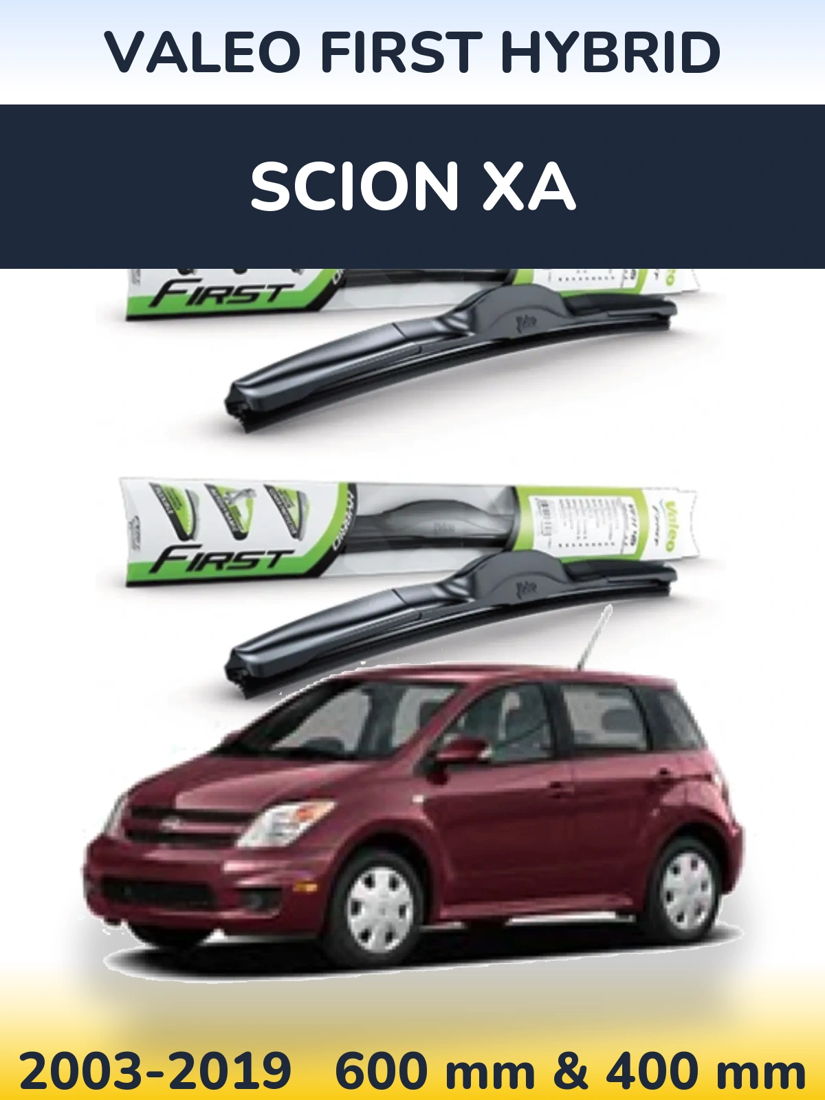 Sada předních stěračů Valeo First Hybrid 600 a 400 mm pro Scion xA 2003-2019