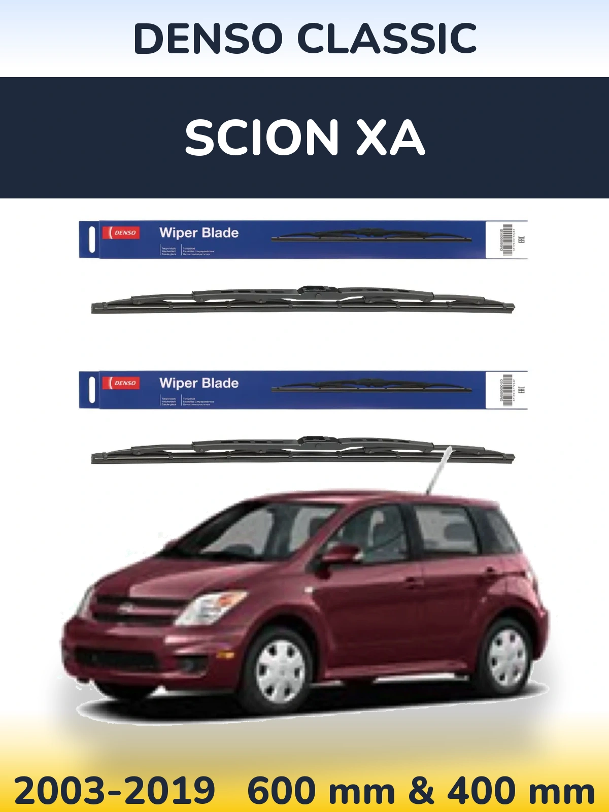 Sada předních stěračů Denso Classic 600 a 400 mm pro Scion xA 2003-2019