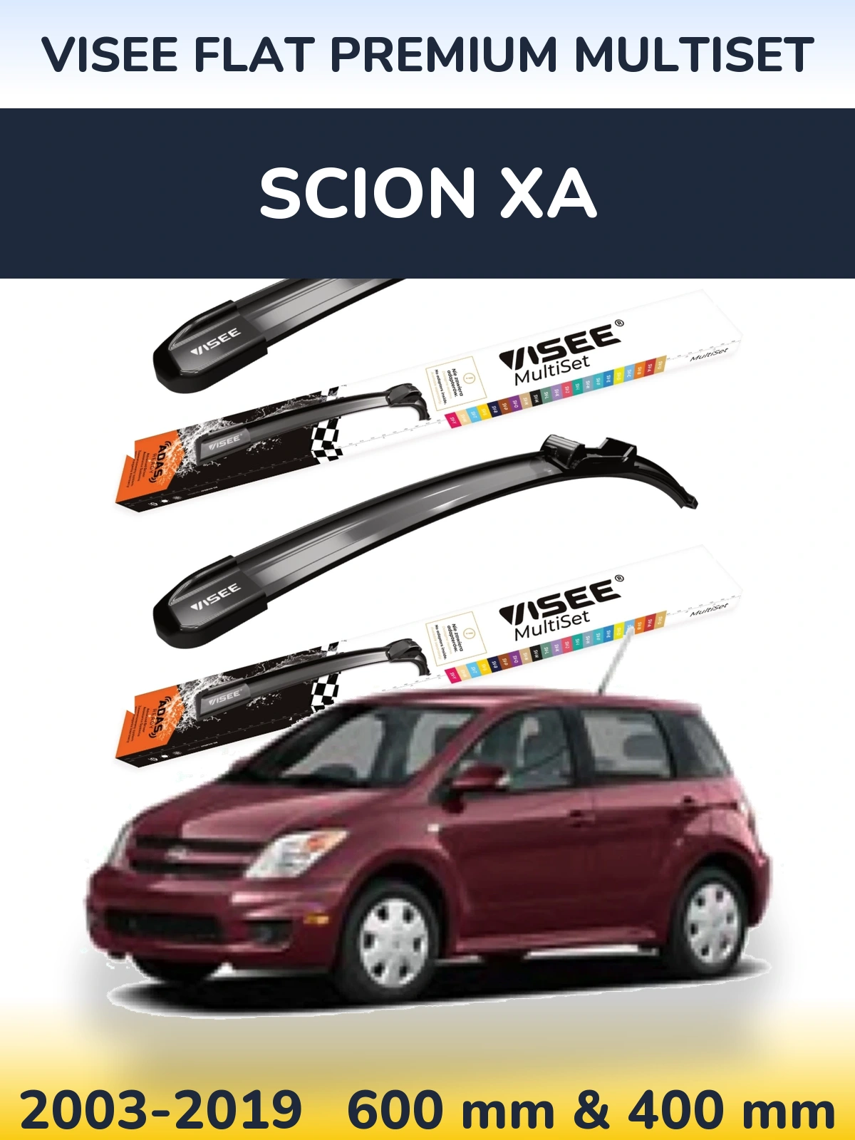 Sada předních stěračů VISEE FLAT PREMIUM MultiSet 600 a 400 mm pro Scion xA 2003-2019
