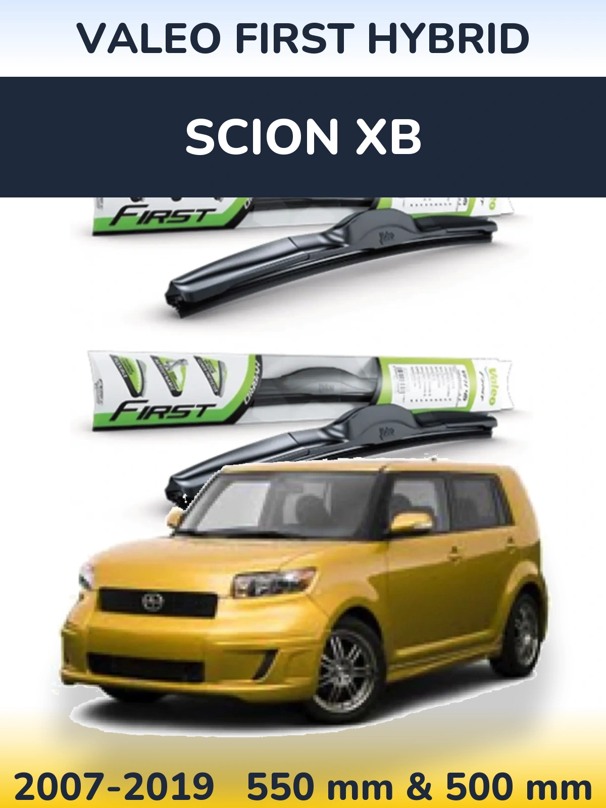 Sada předních stěračů Valeo First Hybrid 550 a 500 mm pro Scion xB 2007-2019