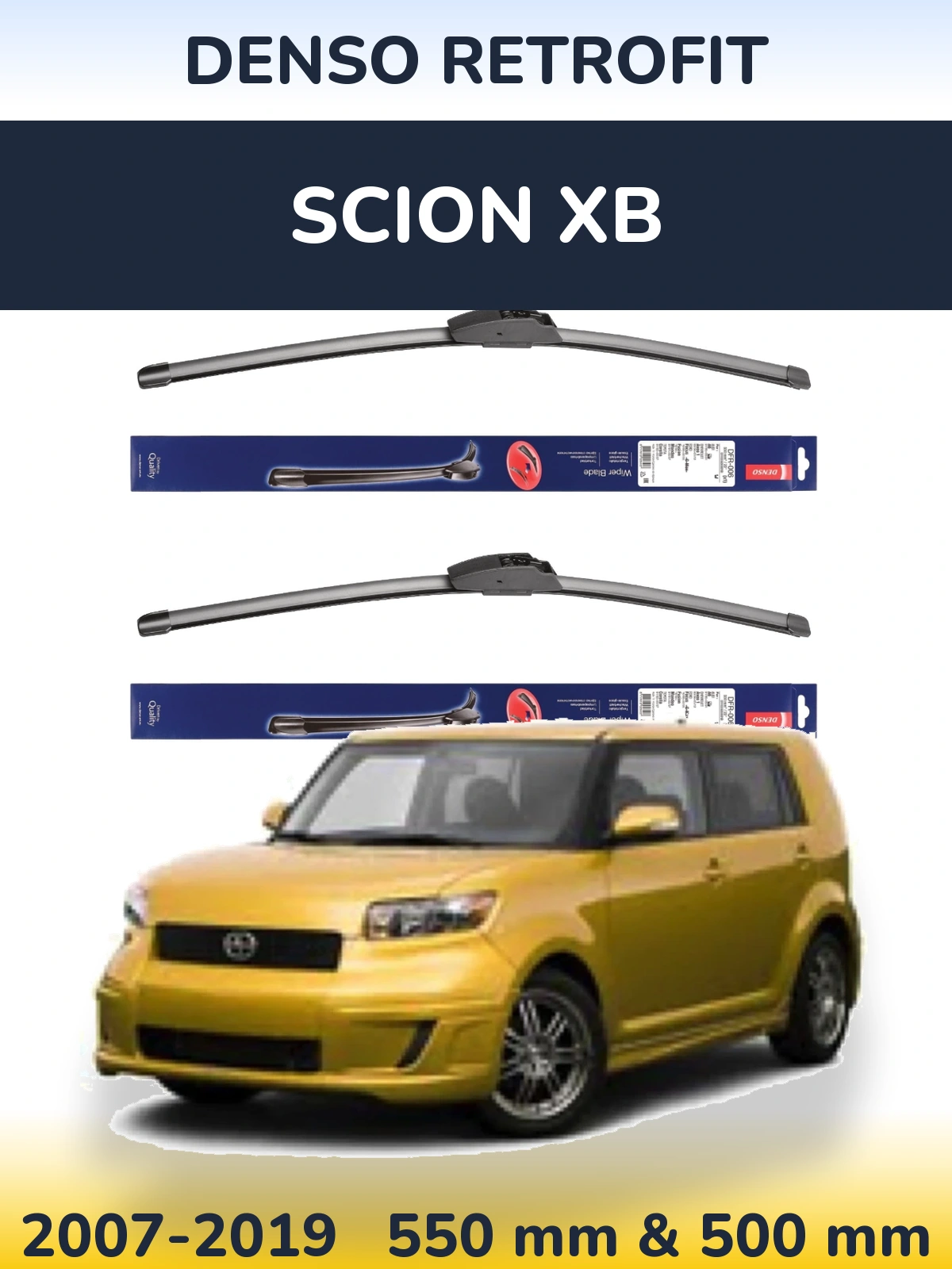 Sada předních stěračů Denso Retrofit 550 a 500 mm pro Scion xB 2007-2019
