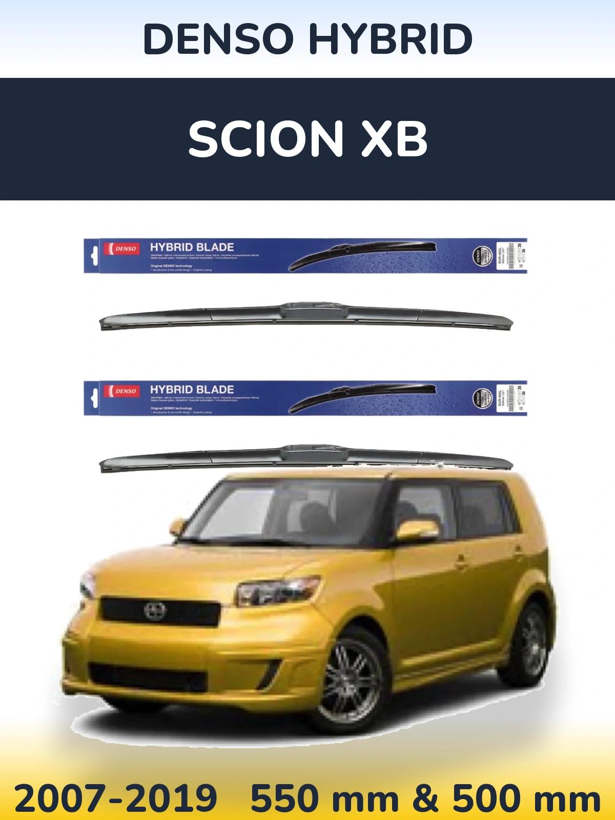 Sada předních stěračů Denso Hybrid 550 a 500 mm pro Scion xB 2007-2019