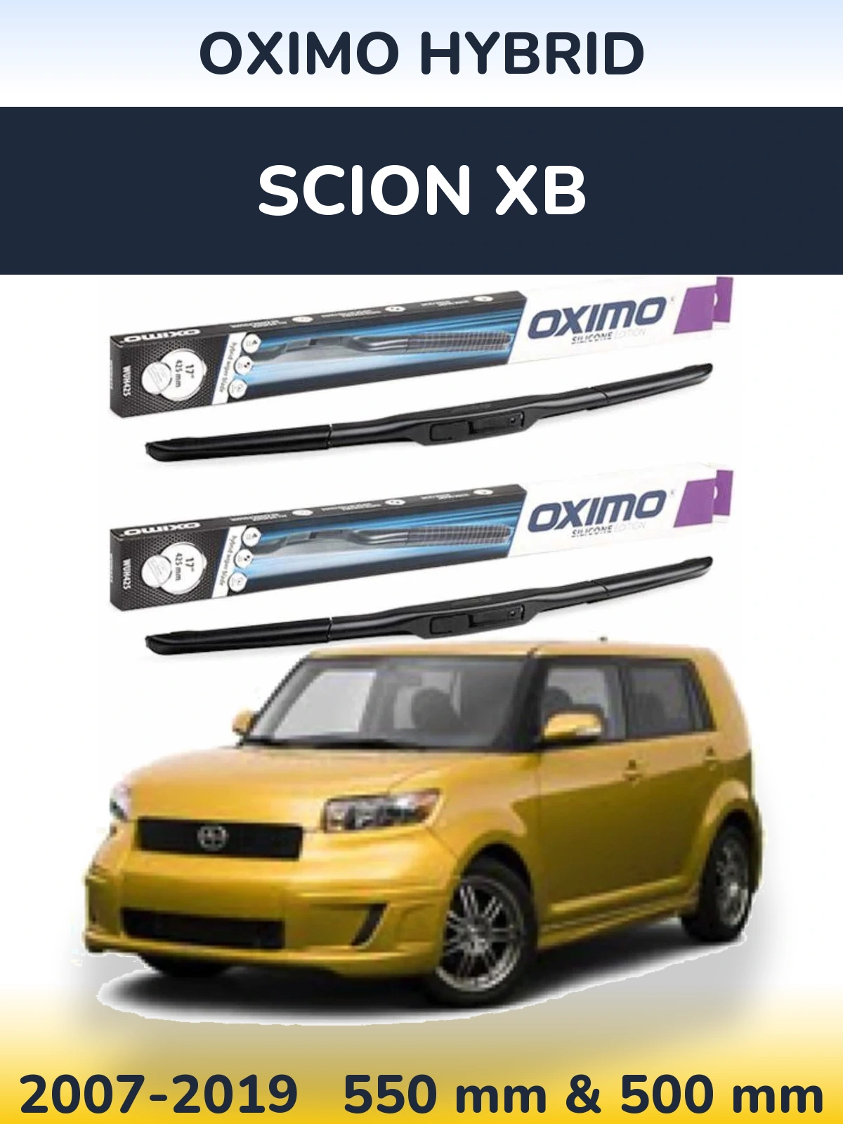 Sada předních stěračů Oximo Hybrid 550 a 500 mm pro Scion xB 2007-2019