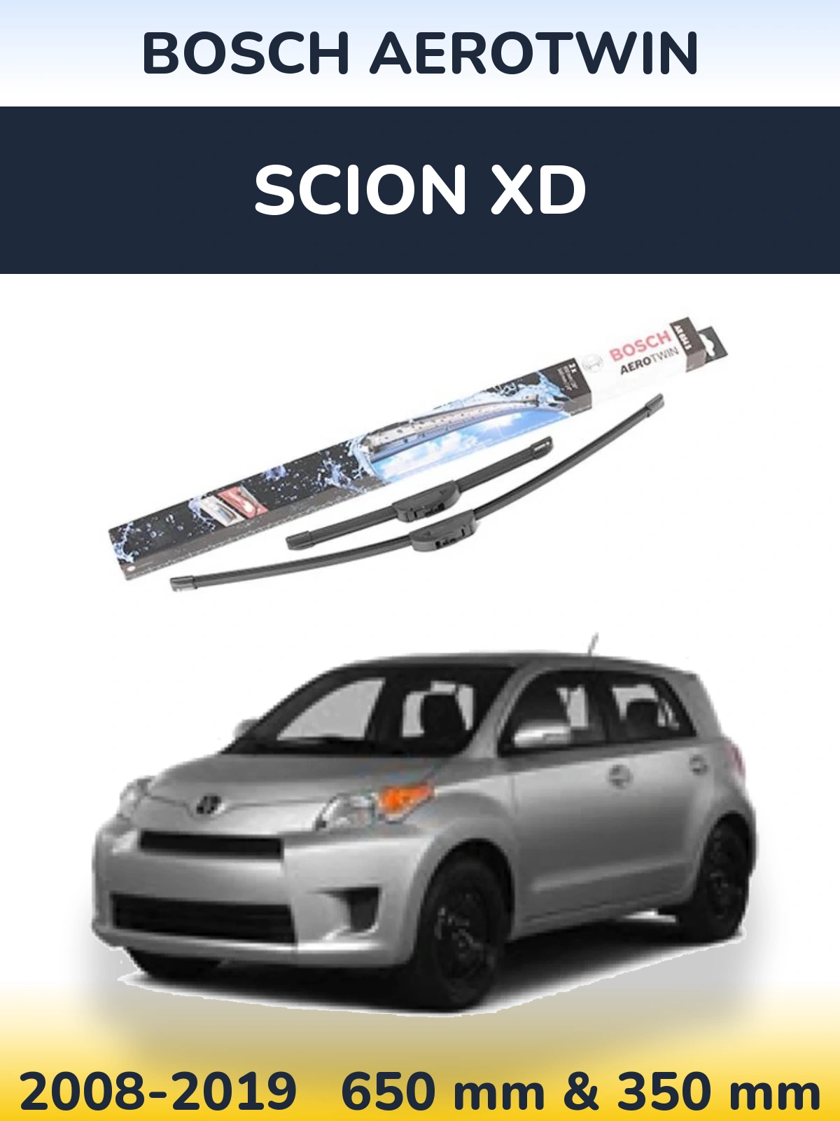 Sada předních stěračů BOSCH AeroTwin 650 a 350 mm pro Scion xD 2008-2019