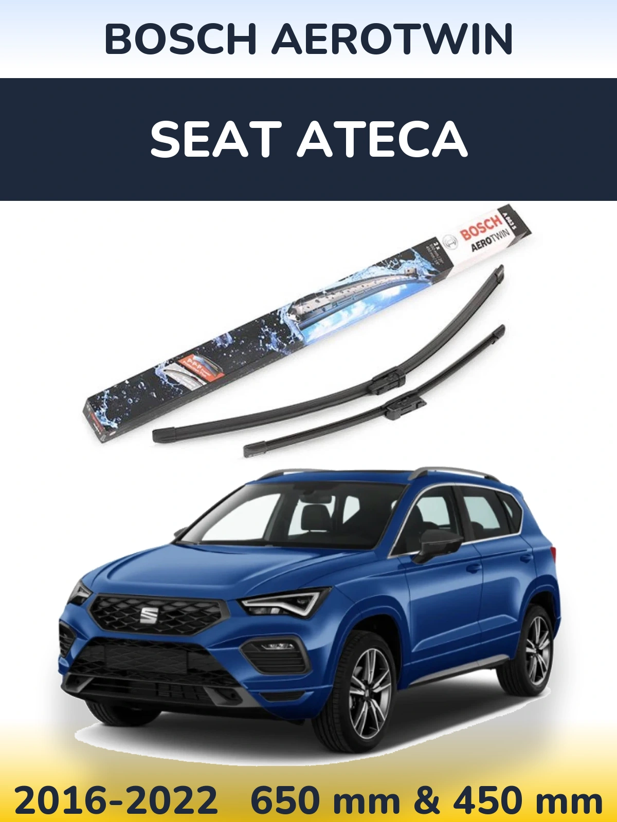 Sada předních stěračů BOSCH AeroTwin 650 a 450 mm pro SEAT Ateca 2016-2022