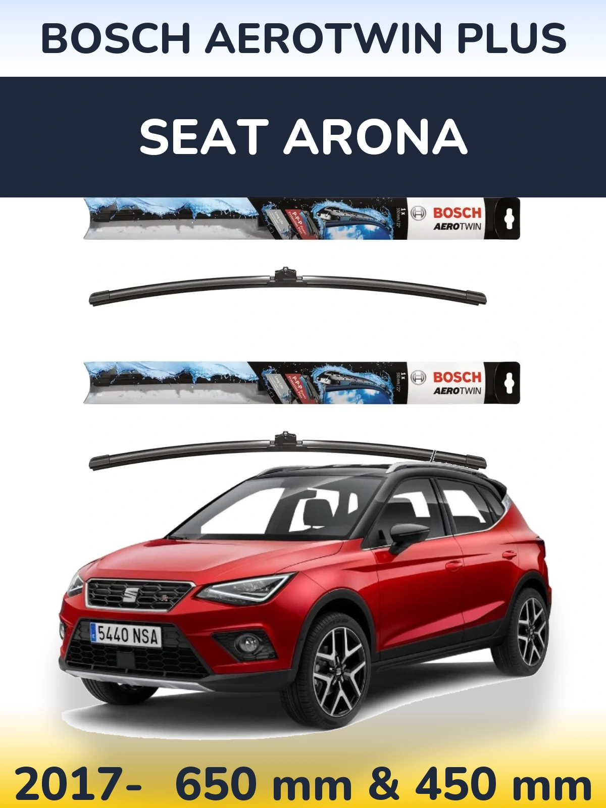 Sada předních stěračů BOSCH AeroTwin Plus 650 a 450 mm pro SEAT Arona 2017-2026