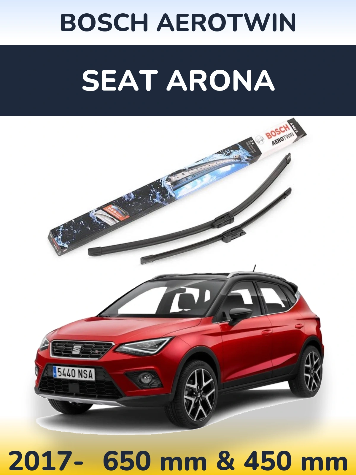 Sada předních stěračů BOSCH AeroTwin 650 a 450 mm pro SEAT Arona 2017-2026