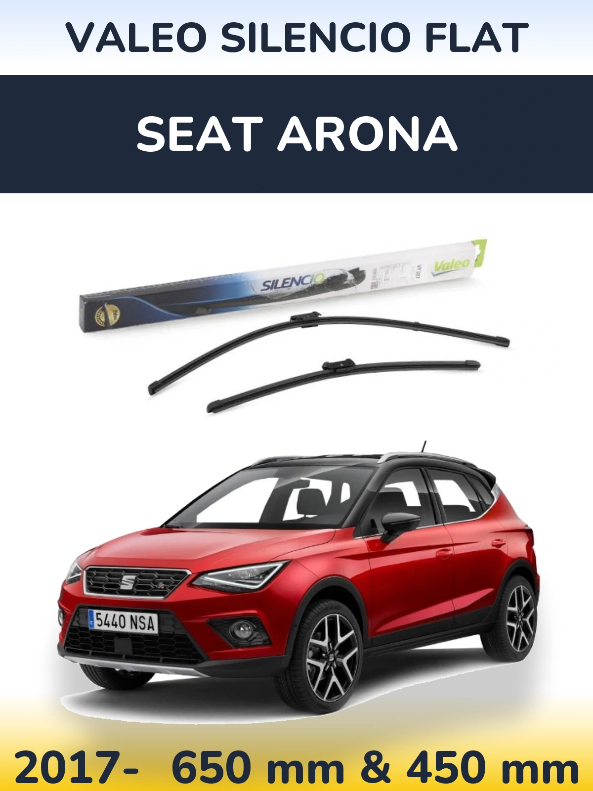 Sada předních stěračů Valeo Silencio Flat 650 a 450 mm pro SEAT Arona 2017-2026