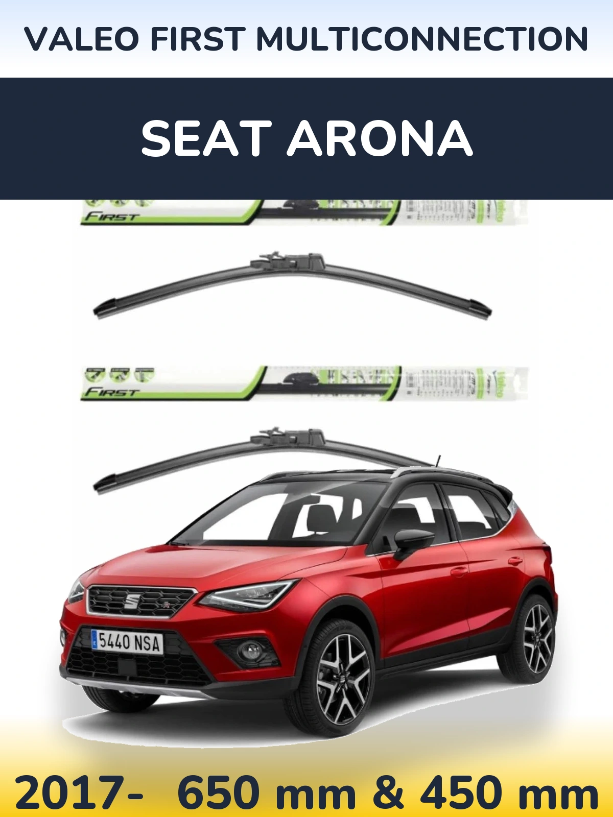 Sada předních stěračů Valeo First MultiConnection 650 a 450 mm pro SEAT Arona 2017-2026