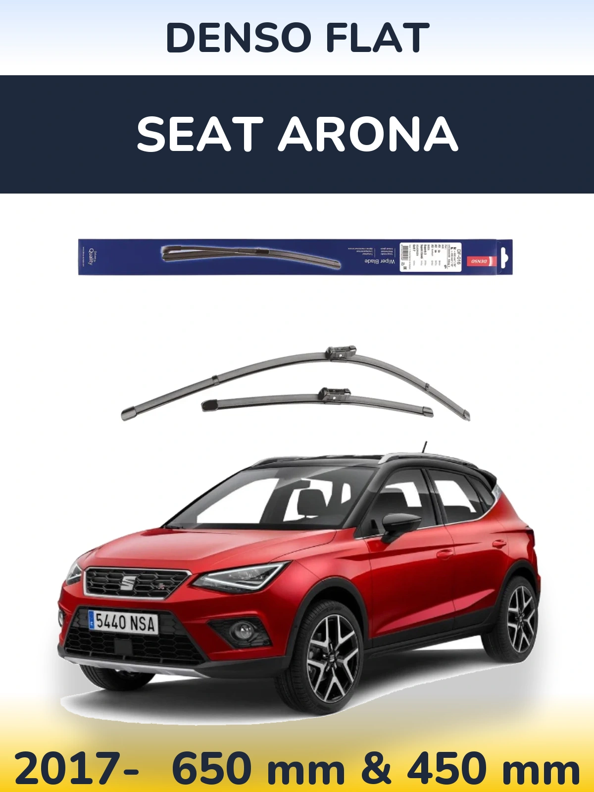 Комплект передніх щіток Denso Flat 650 & 450 мм для SEAT Arona 2017-2026
