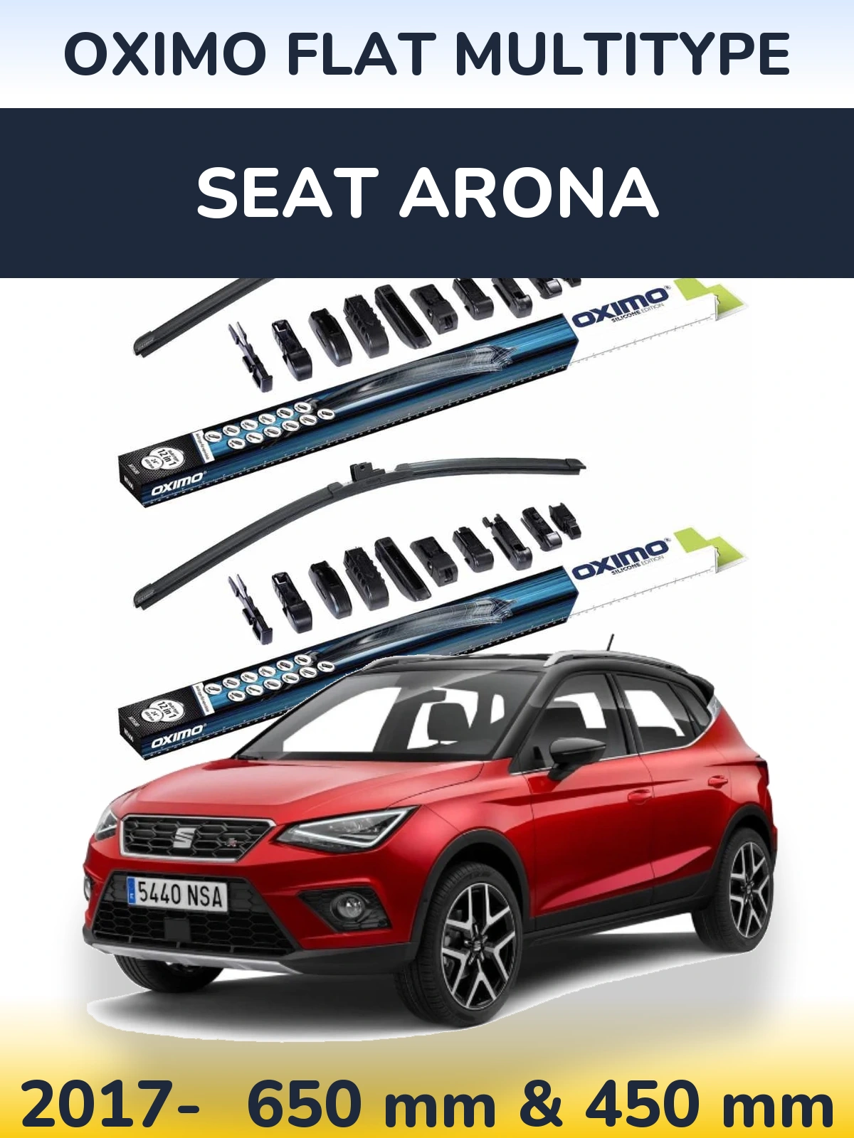 Sada předních stěračů Oximo Flat MultiType 650 a 450 mm pro SEAT Arona 2017-2026