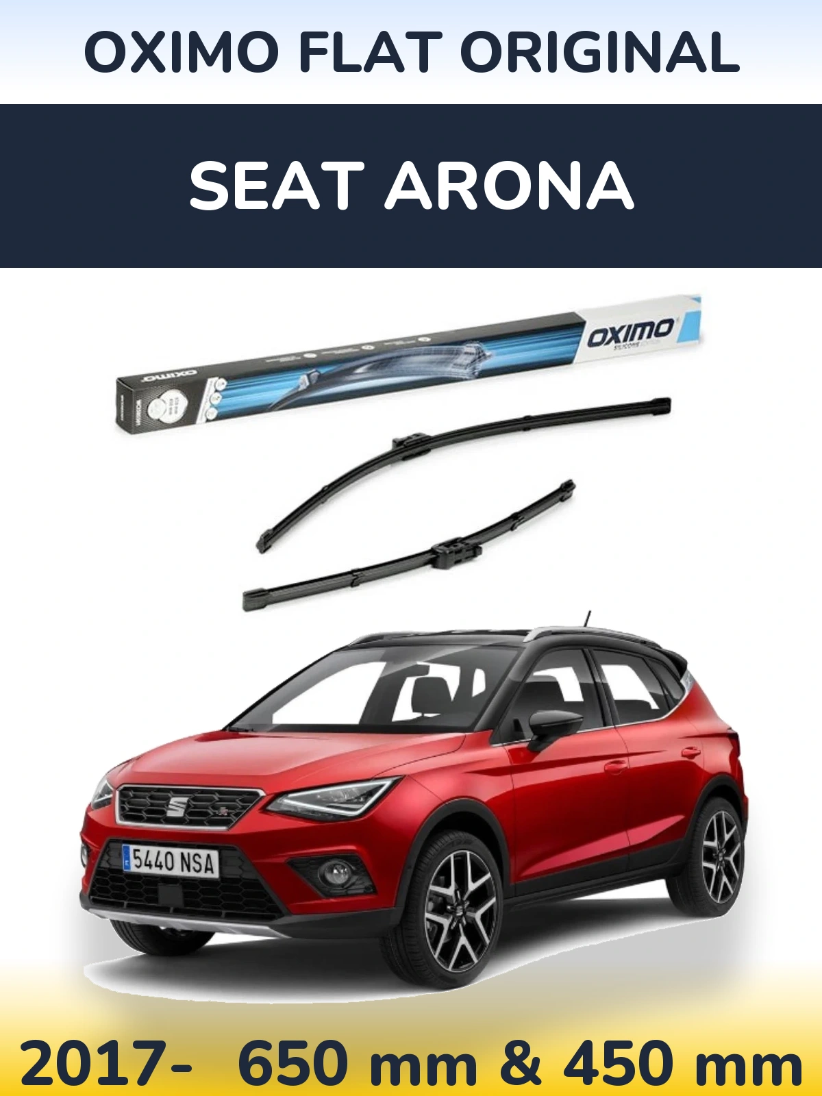 Комплект передніх щіток Oximo Flat Original 650 & 450 мм для SEAT Arona 2017-2026