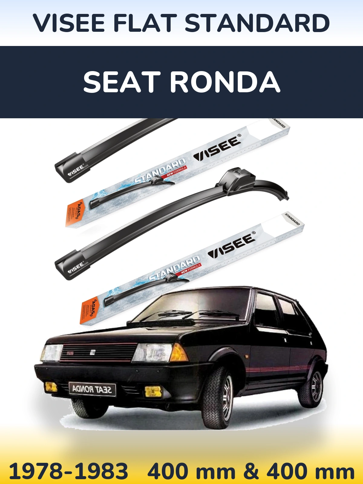 Sada předních stěračů VISEE FLAT STANDARD 400 a 400 mm pro SEAT Ronda 1978-1983