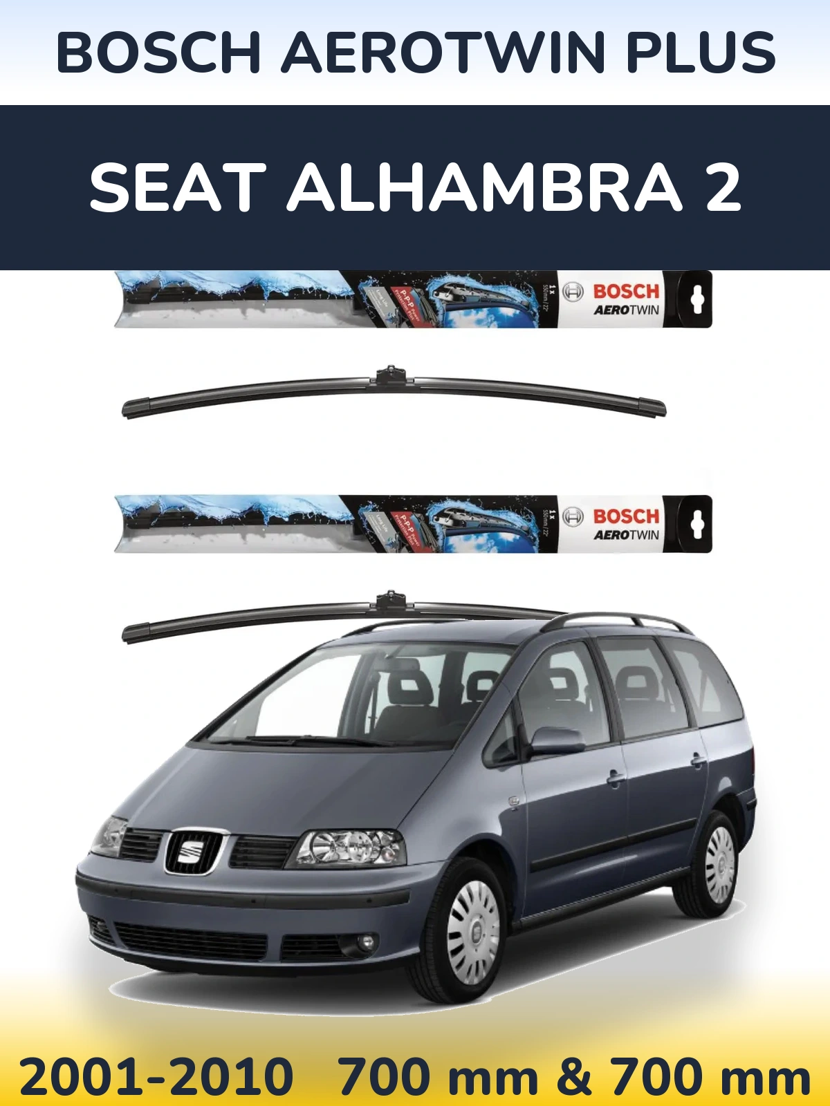 Sada předních stěračů BOSCH AeroTwin Plus 700 a 700 mm pro SEAT Alhambra 2 2001-2010