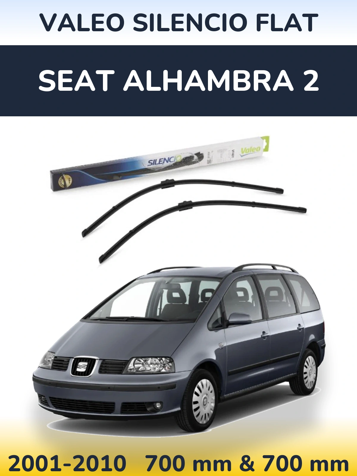 Sada předních stěračů Valeo Silencio Flat 700 a 700 mm pro SEAT Alhambra 2 2001-2010