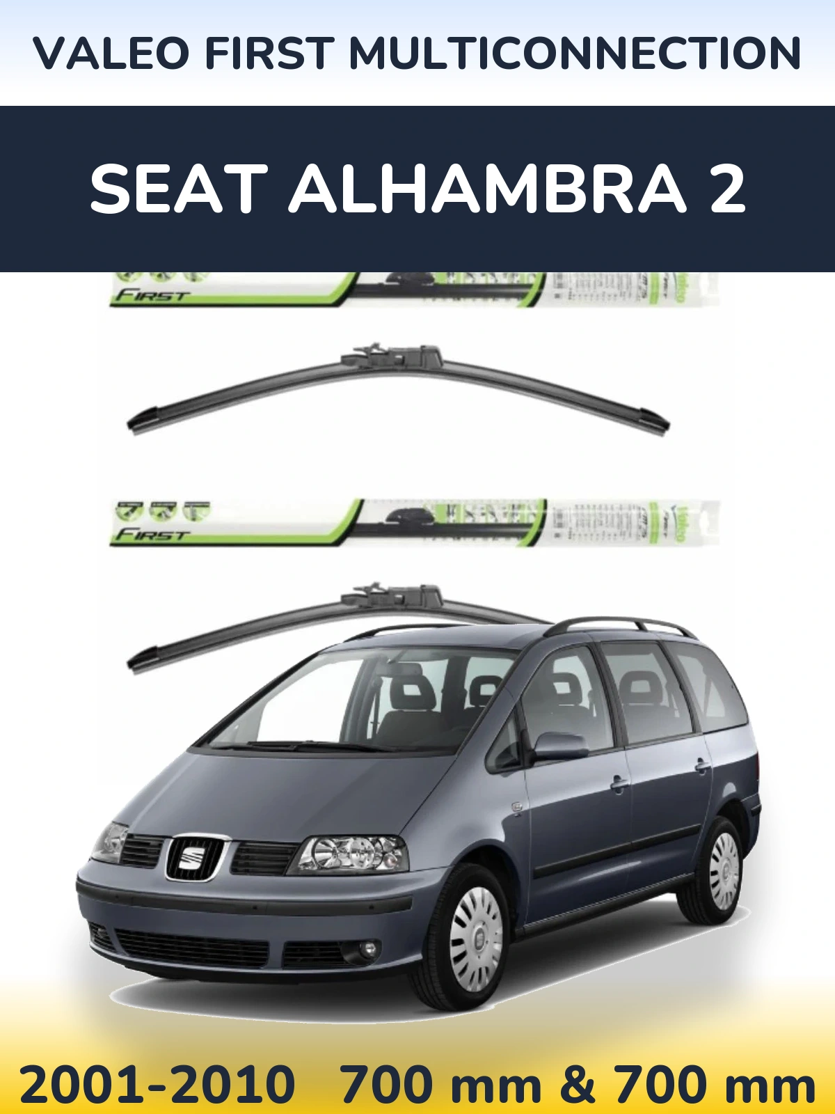 Sada předních stěračů Valeo First MultiConnection 700 a 700 mm pro SEAT Alhambra 2 2001-2010