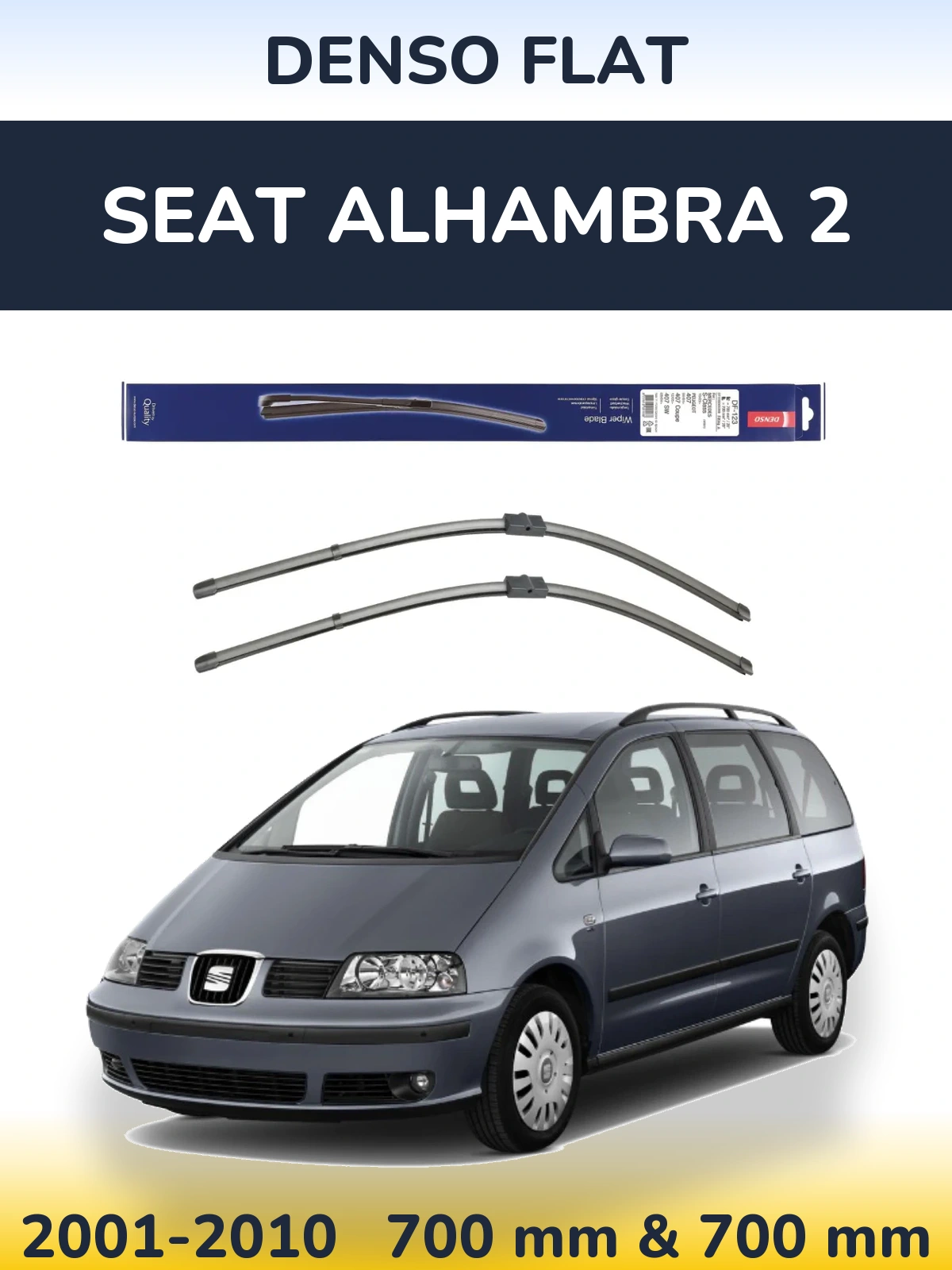 Sada předních stěračů Denso Flat 700 a 700 mm pro SEAT Alhambra 2 2001-2010