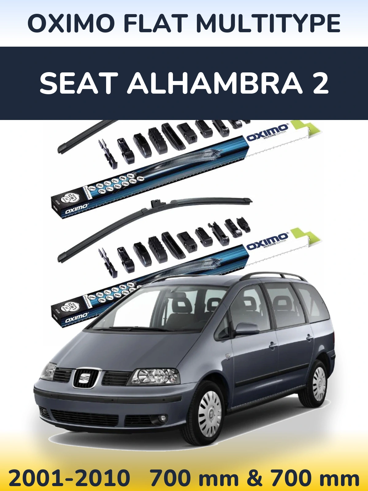 Sada předních stěračů Oximo Flat MultiType 700 a 700 mm pro SEAT Alhambra 2 2001-2010