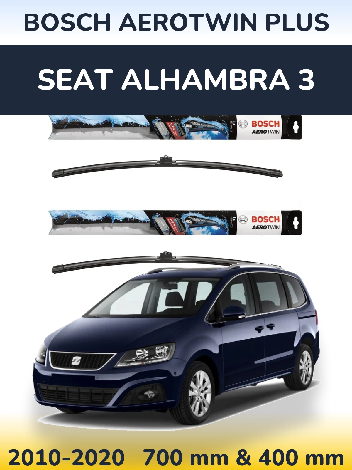 Sada předních stěračů BOSCH AeroTwin Plus 700 a 400 mm pro SEAT Alhambra 3 2010-2020