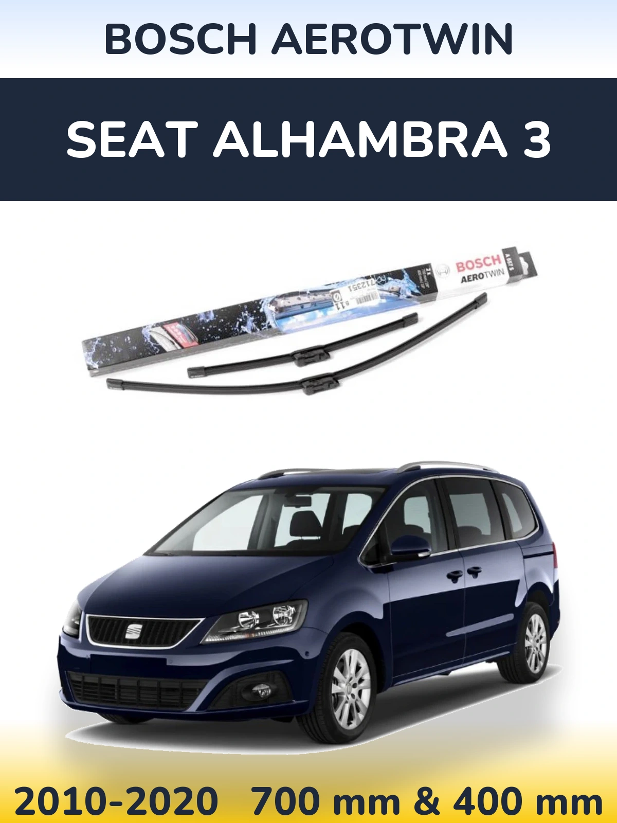 Sada předních stěračů BOSCH AeroTwin 700 a 400 mm pro SEAT Alhambra 3 2010-2020