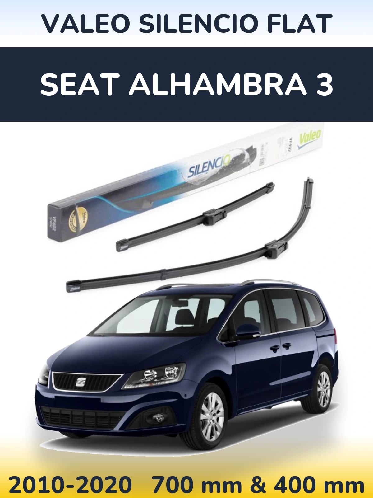 Sada předních stěračů Valeo Silencio Flat 700 a 400 mm pro SEAT Alhambra 3 2010-2020