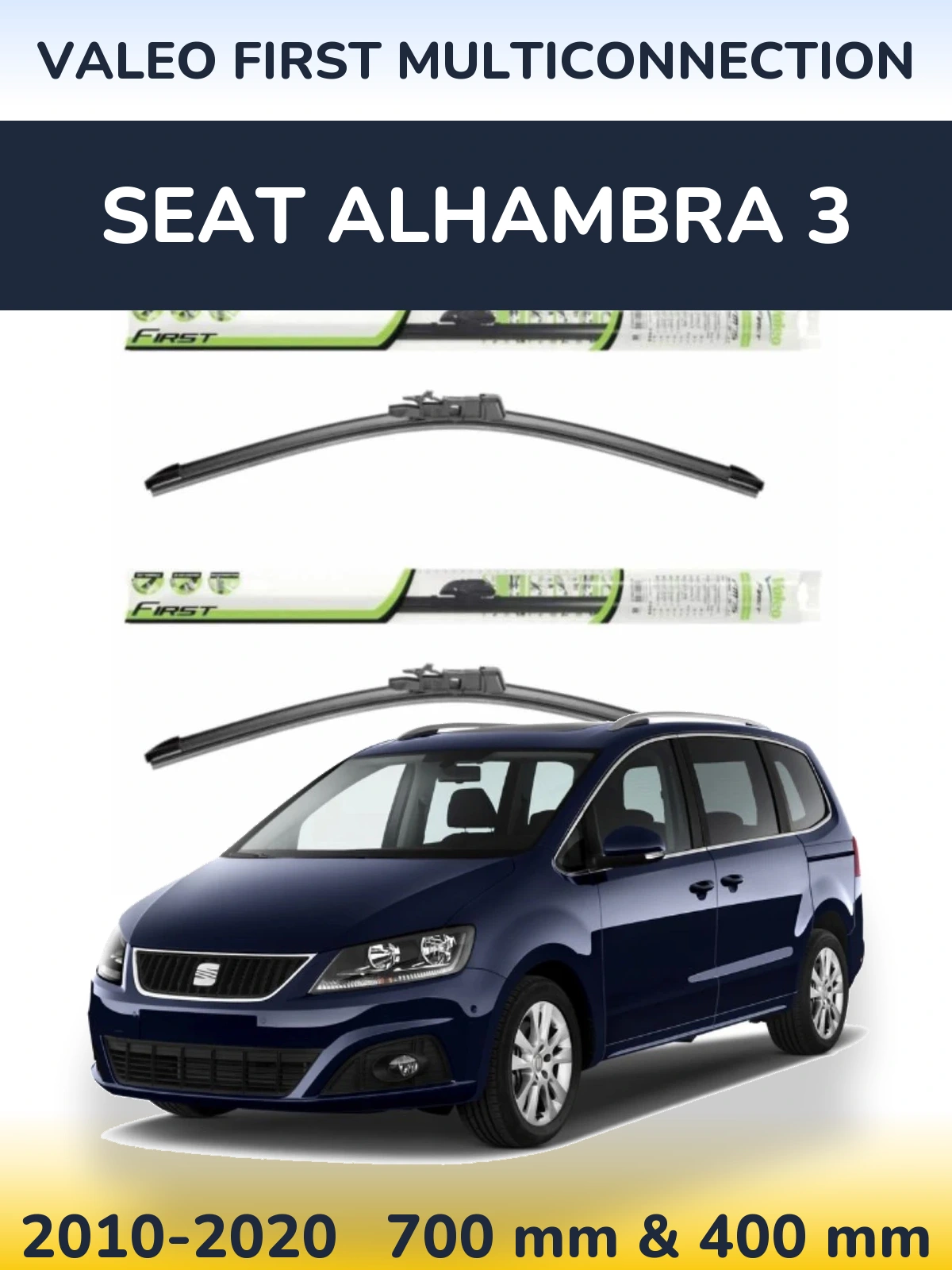 Sada předních stěračů Valeo First MultiConnection 700 a 400 mm pro SEAT Alhambra 3 2010-2020