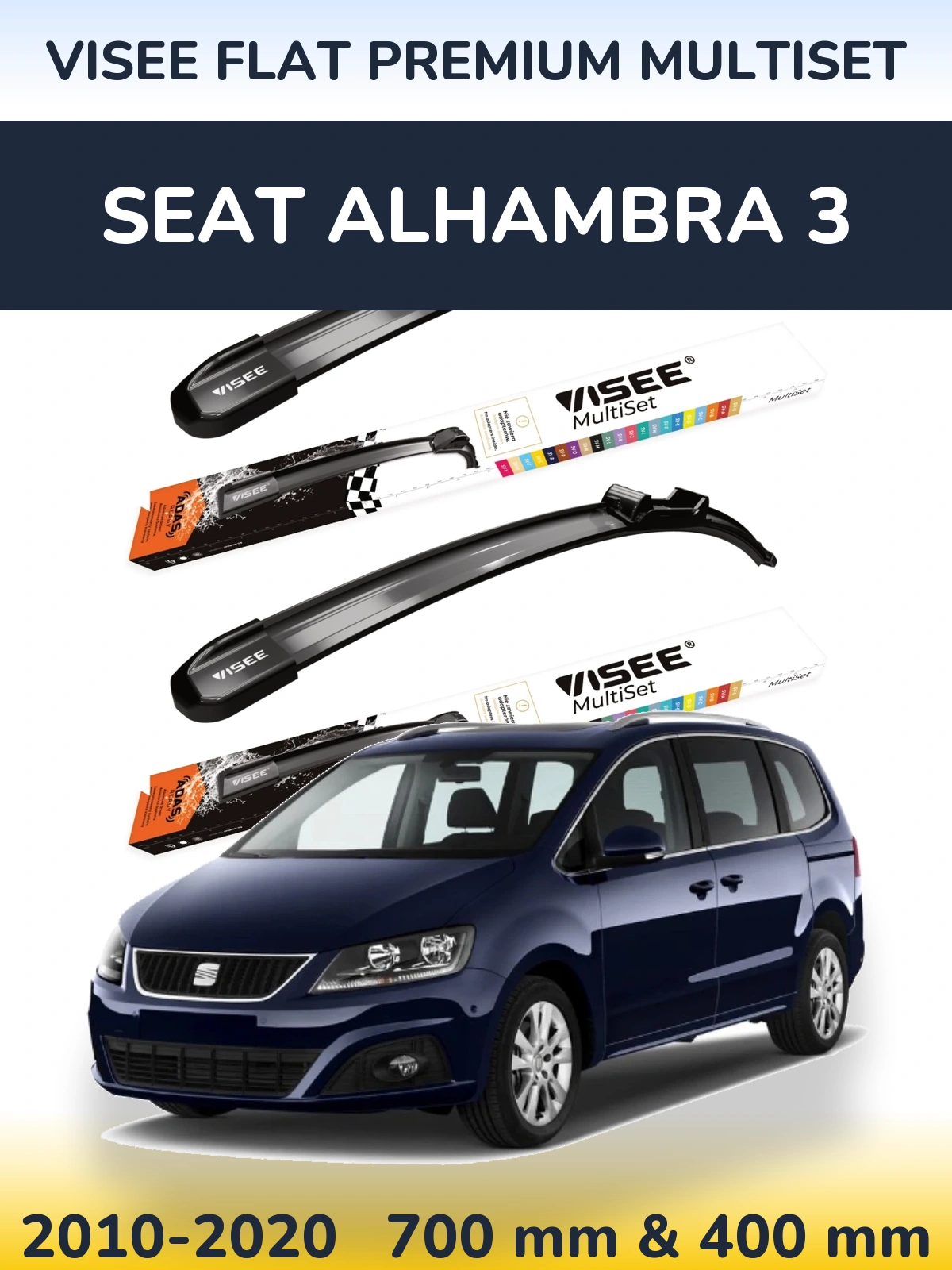 Sada předních stěračů VISEE FLAT PREMIUM MultiSet 700 a 400 mm pro SEAT Alhambra 3 2010-2020