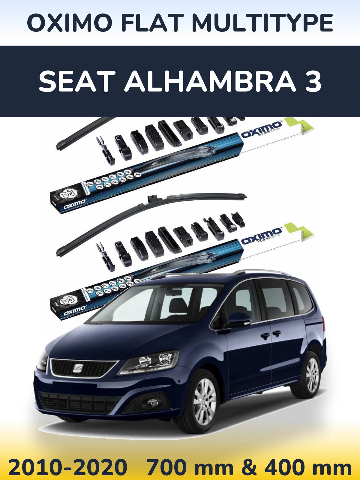 Sada předních stěračů Oximo Flat MultiType 700 a 400 mm pro SEAT Alhambra 3 2010-2020
