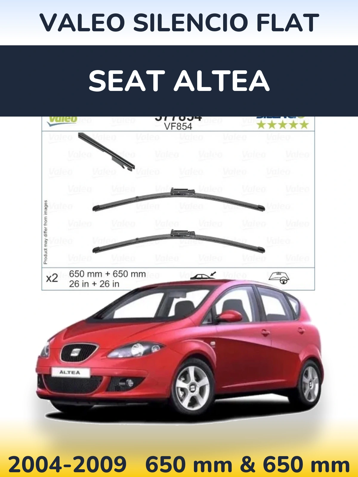 Sada předních stěračů Valeo Silencio Flat 650 a 650 mm pro SEAT Altea 2004-2009