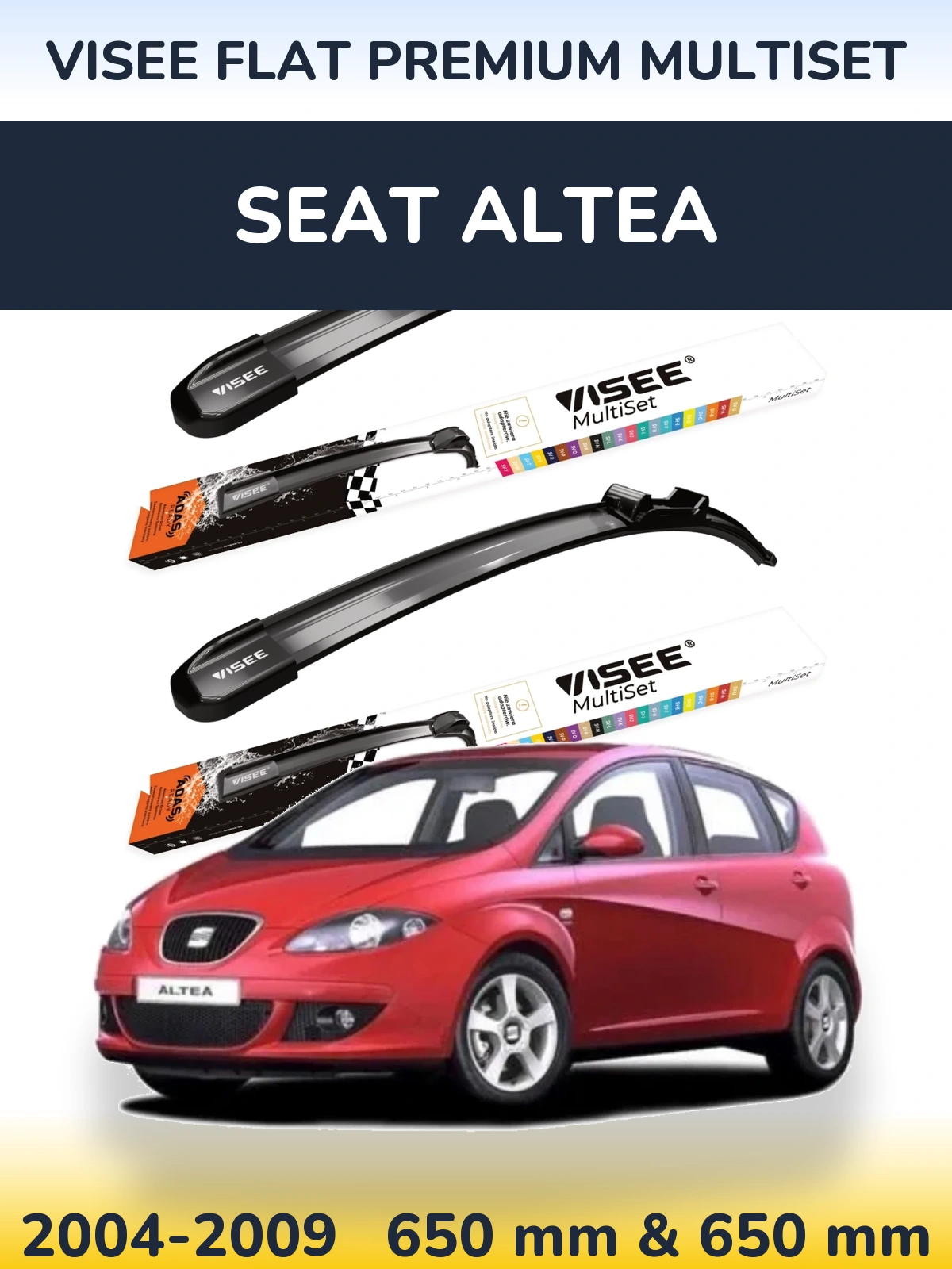 Sada předních stěračů VISEE FLAT PREMIUM MultiSet 650 a 650 mm pro SEAT Altea 2004-2009