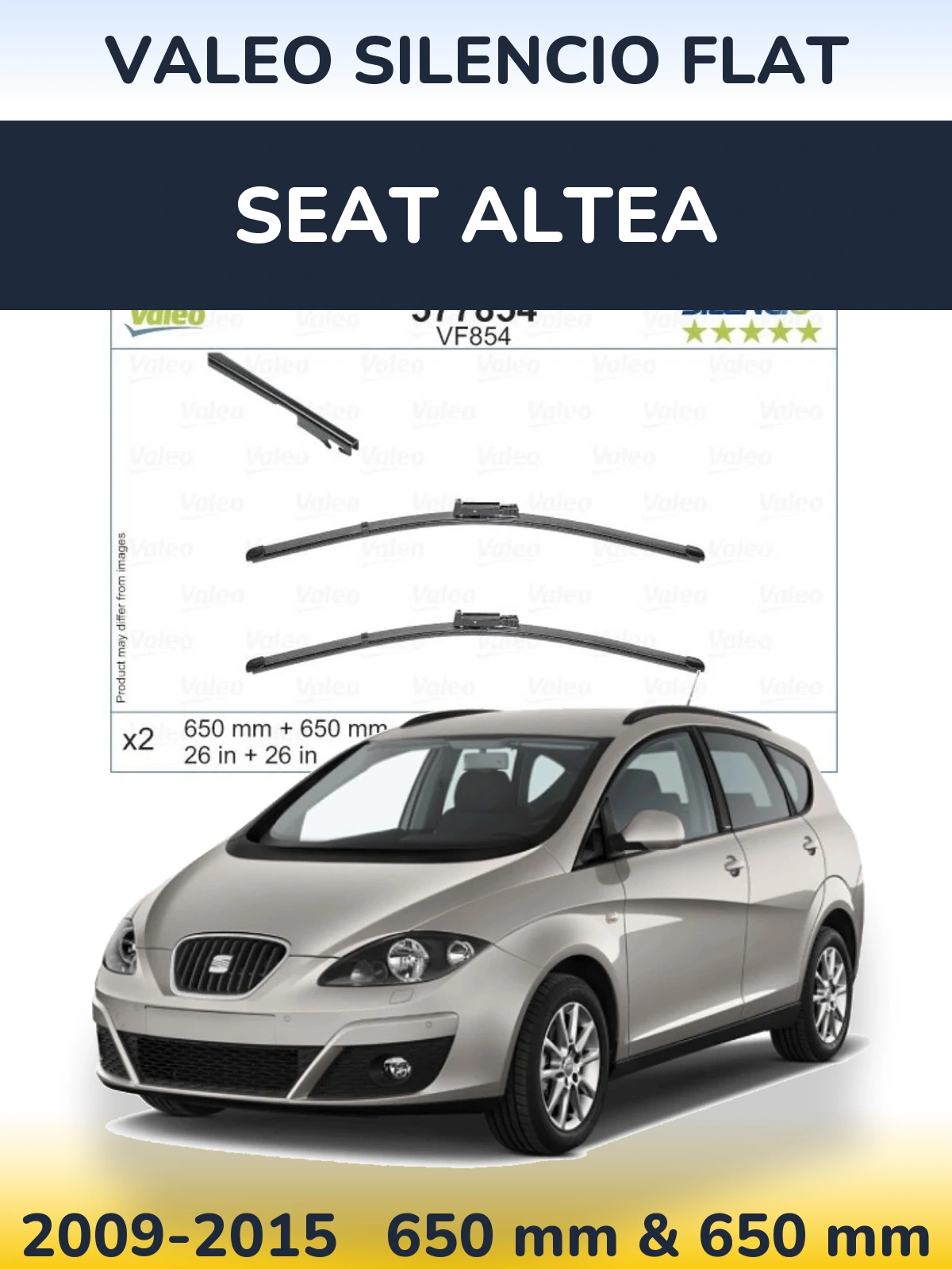 Комплект передніх щіток Valeo Silencio Flat 650 & 650 мм для SEAT Altea 2009-2015