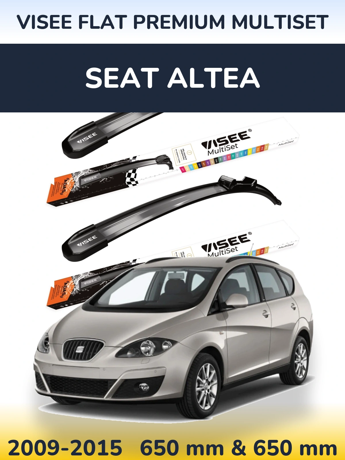 Комплект передніх щіток VISEE FLAT PREMIUM MultiSet 650 & 650 мм для SEAT Altea 2009-2015