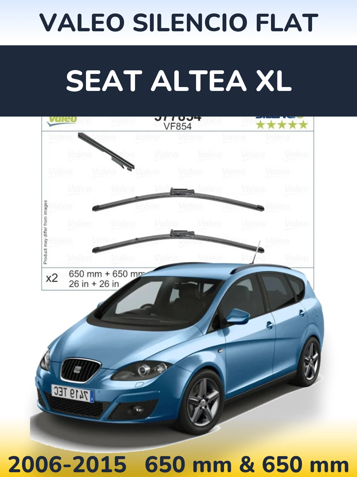 Sada předních stěračů Valeo Silencio Flat 650 a 650 mm pro SEAT Altea XL 2006-2015