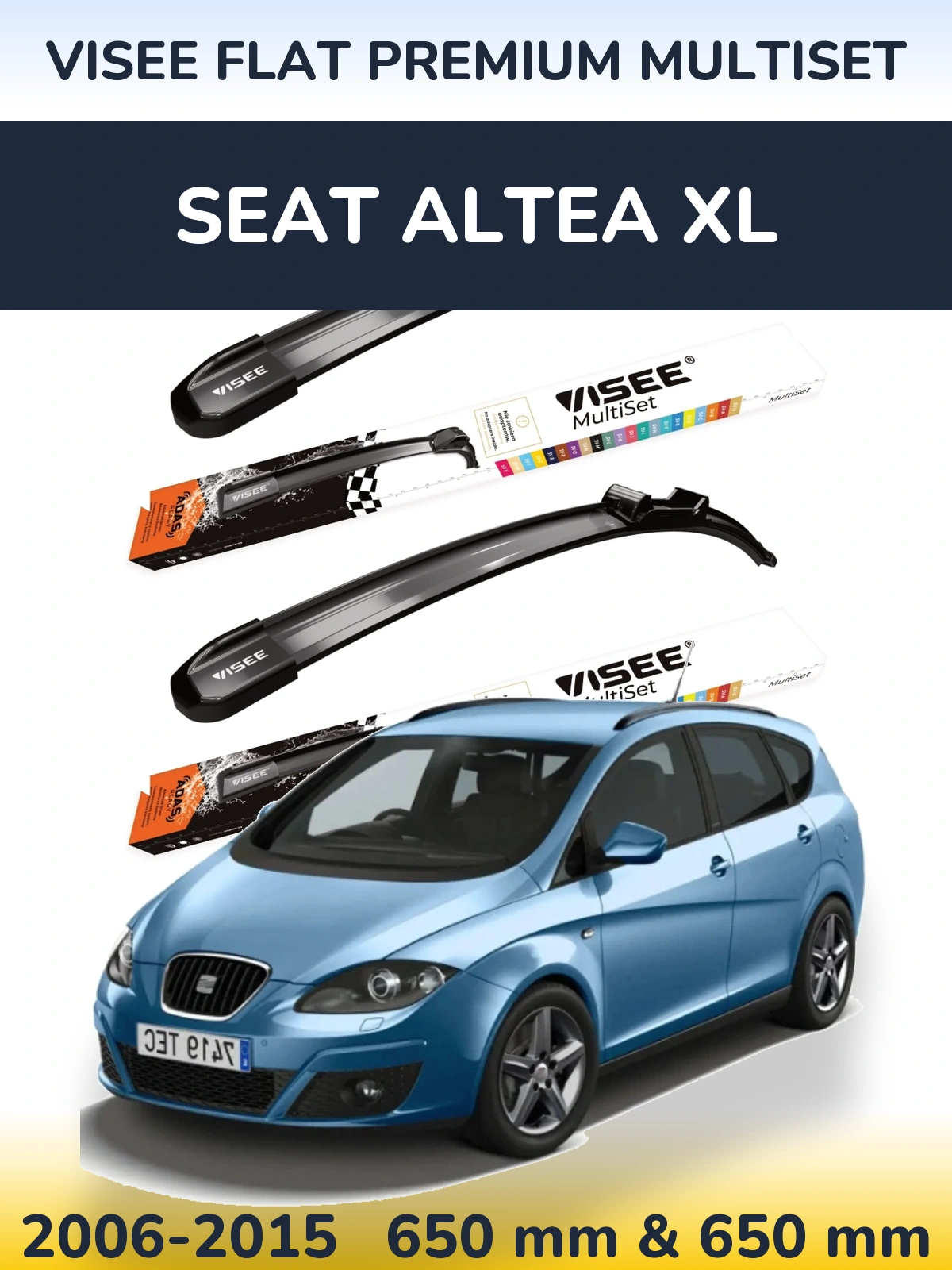 Комплект передніх щіток VISEE FLAT PREMIUM MultiSet 650 & 650 мм для SEAT Altea XL 2006-2015
