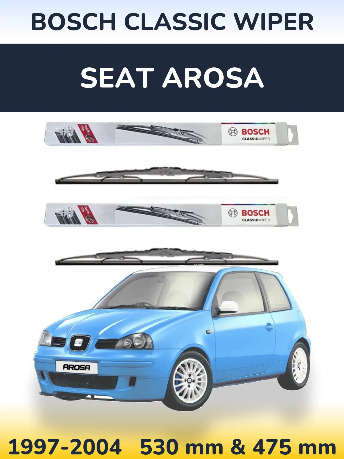Sada předních stěračů BOSCH Classic Wiper 530 a 475 mm pro SEAT Arosa 1997-2004