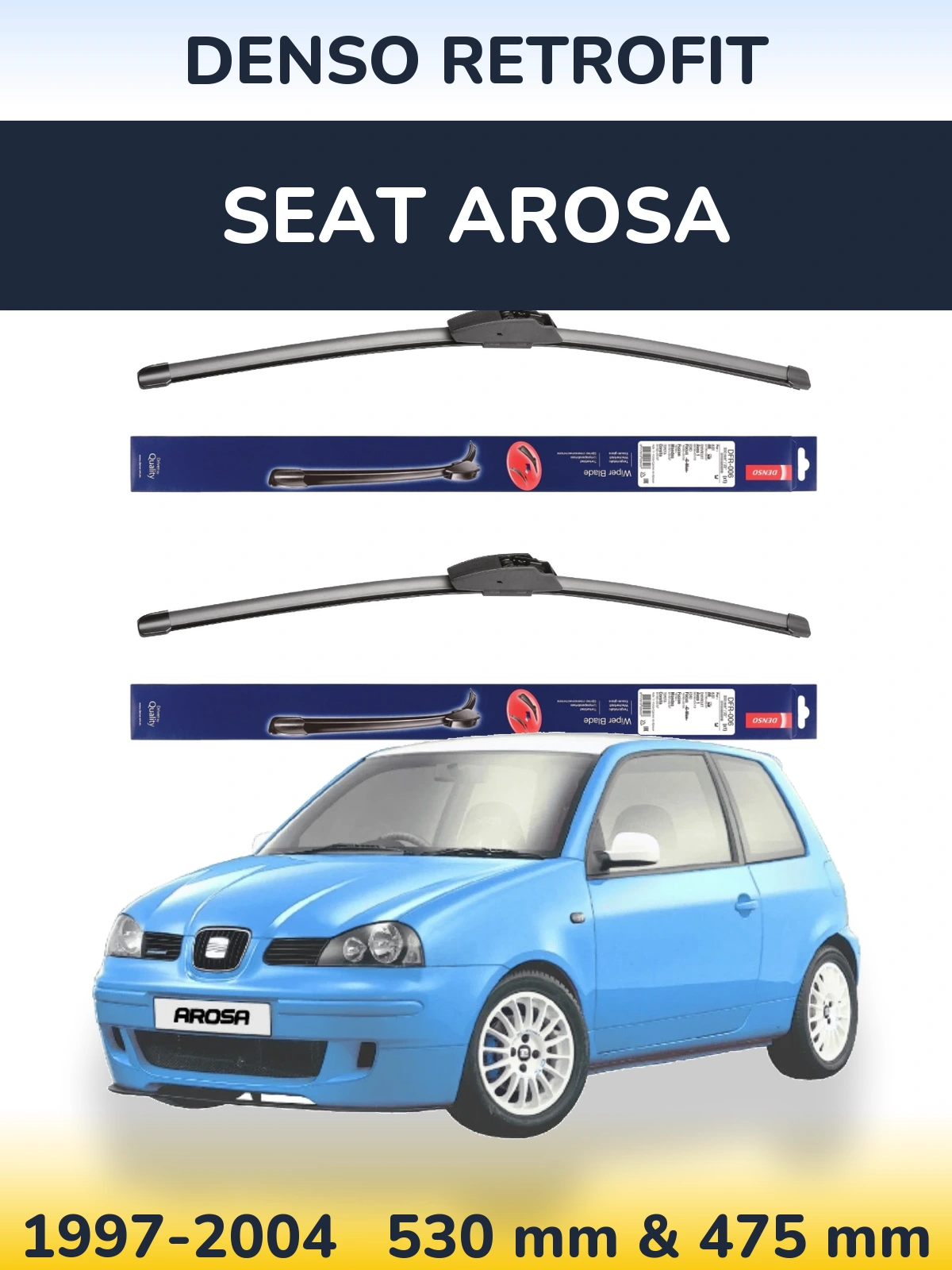 Sada předních stěračů Denso Retrofit 530 a 475 mm pro SEAT Arosa 1997-2004