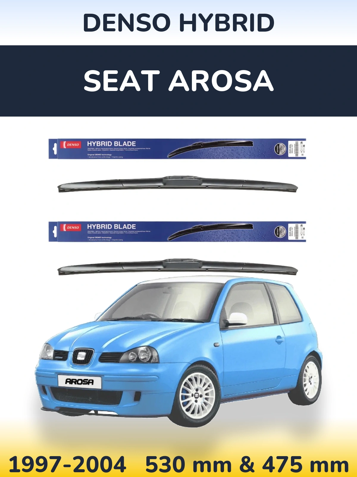 Sada předních stěračů Denso Hybrid 530 a 475 mm pro SEAT Arosa 1997-2004