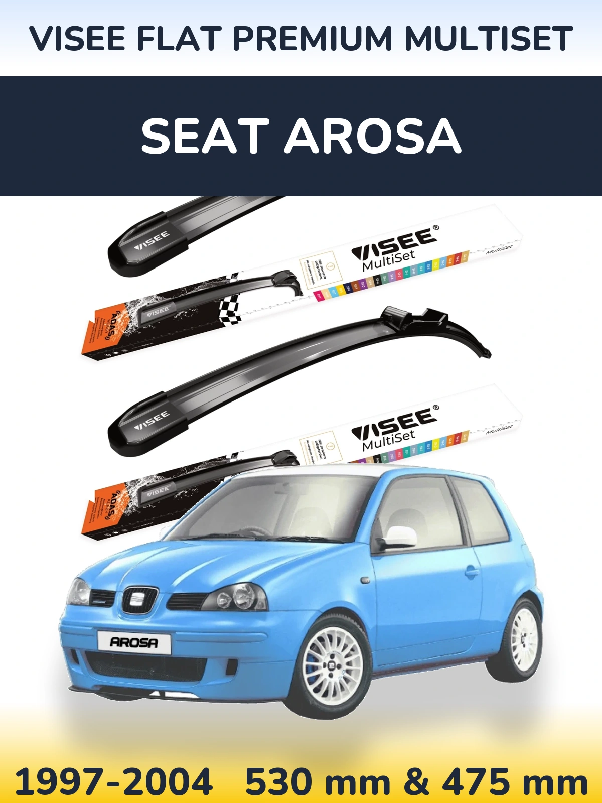 Sada předních stěračů VISEE FLAT PREMIUM MultiSet 530 a 475 mm pro SEAT Arosa 1997-2004