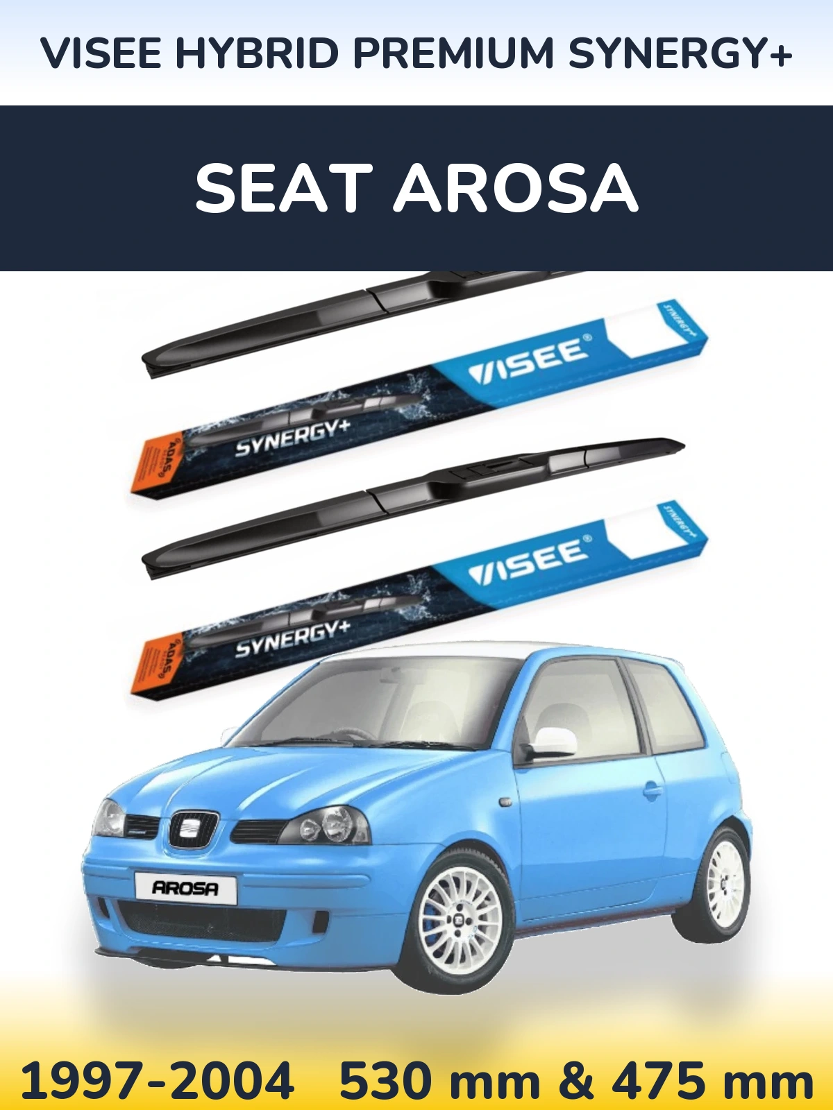 Sada předních stěračů VISEE HYBRID PREMIUM SYNERGY+ 530 a 475 mm pro SEAT Arosa 1997-2004