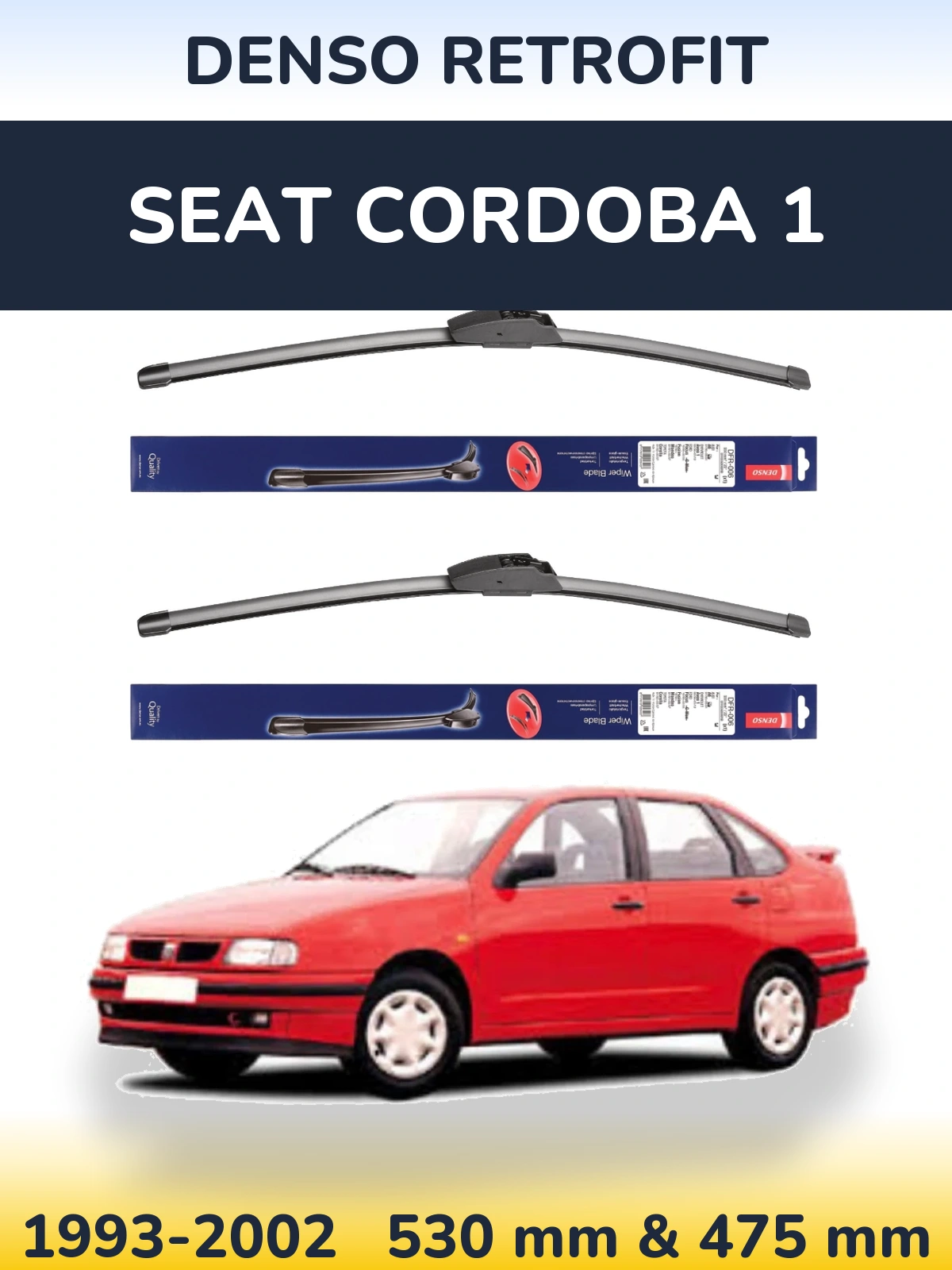 Sada předních stěračů Denso Retrofit 530 a 475 mm pro SEAT Cordoba 1 1993-2002