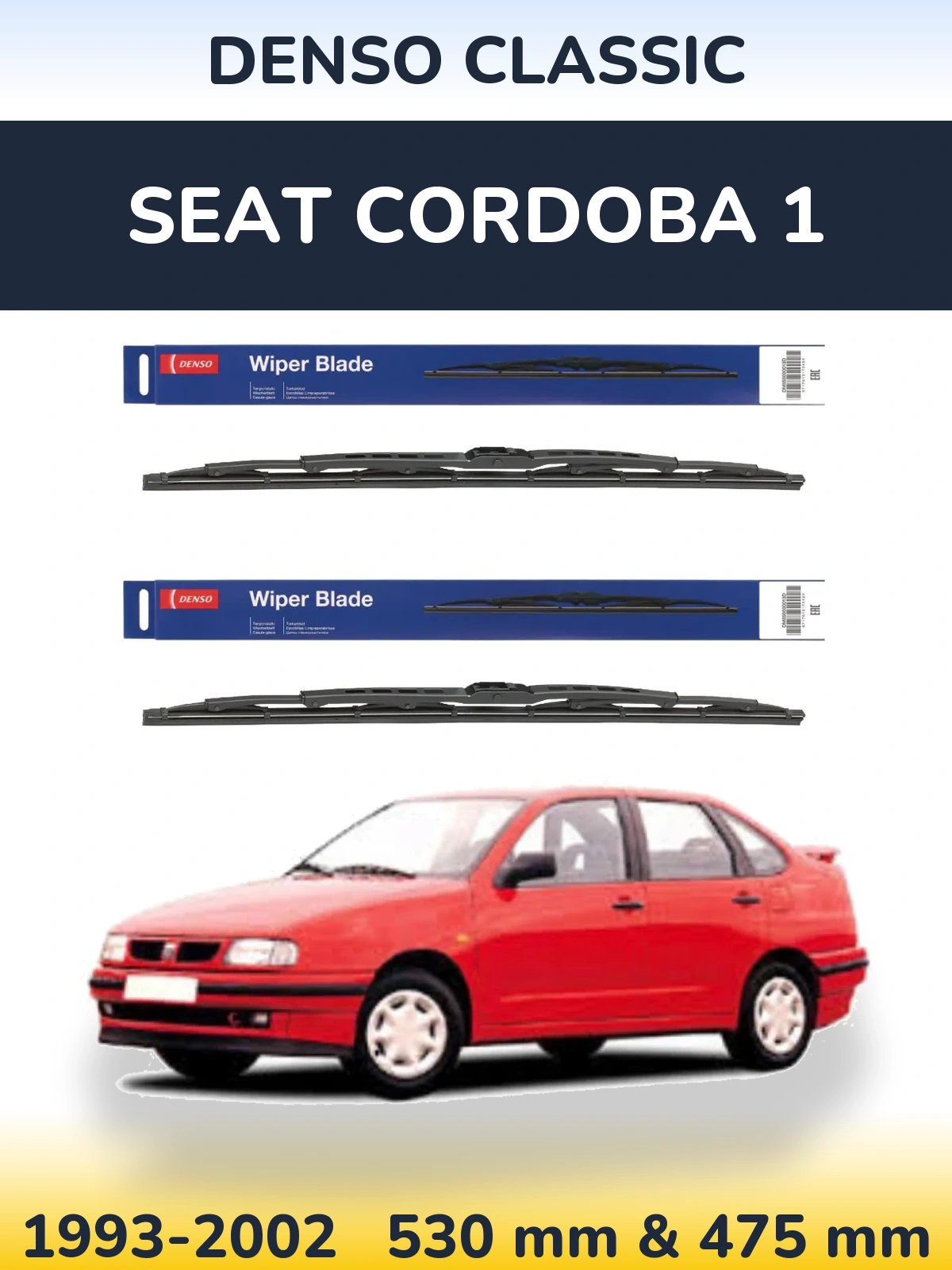 Sada předních stěračů Denso Classic 530 a 475 mm pro SEAT Cordoba 1 1993-2002