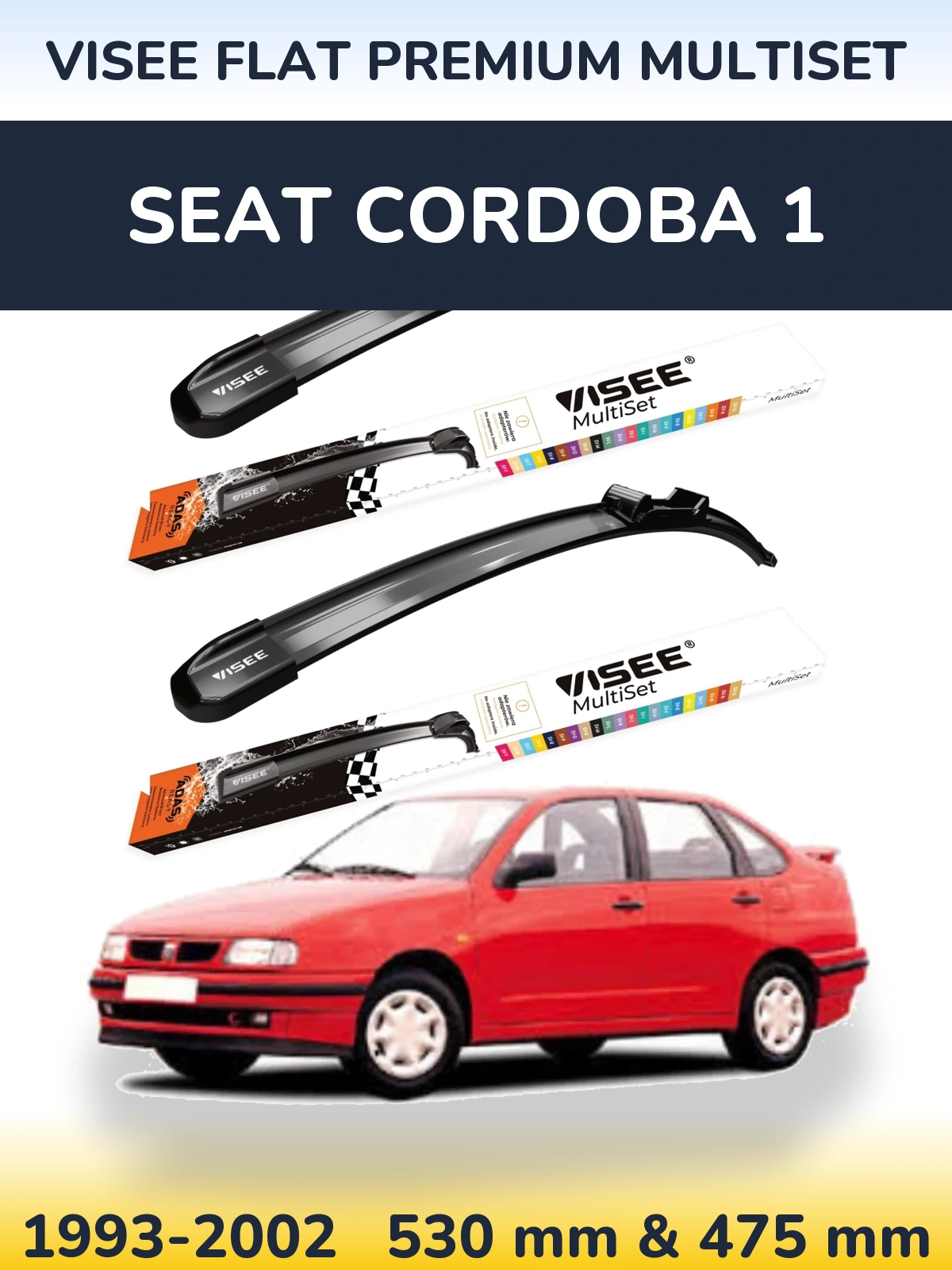 Sada předních stěračů VISEE FLAT PREMIUM MultiSet 530 a 475 mm pro SEAT Cordoba 1 1993-2002