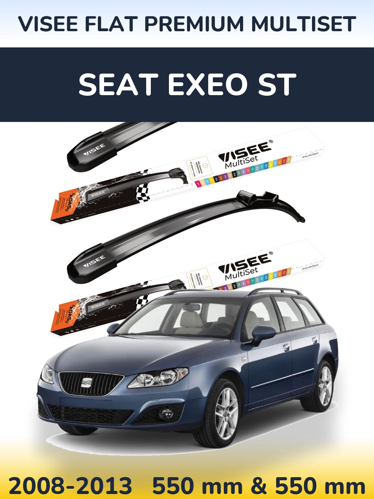 Комплект передніх щіток VISEE FLAT PREMIUM MultiSet 550 & 550 мм для SEAT Exeo ST 2008-2013