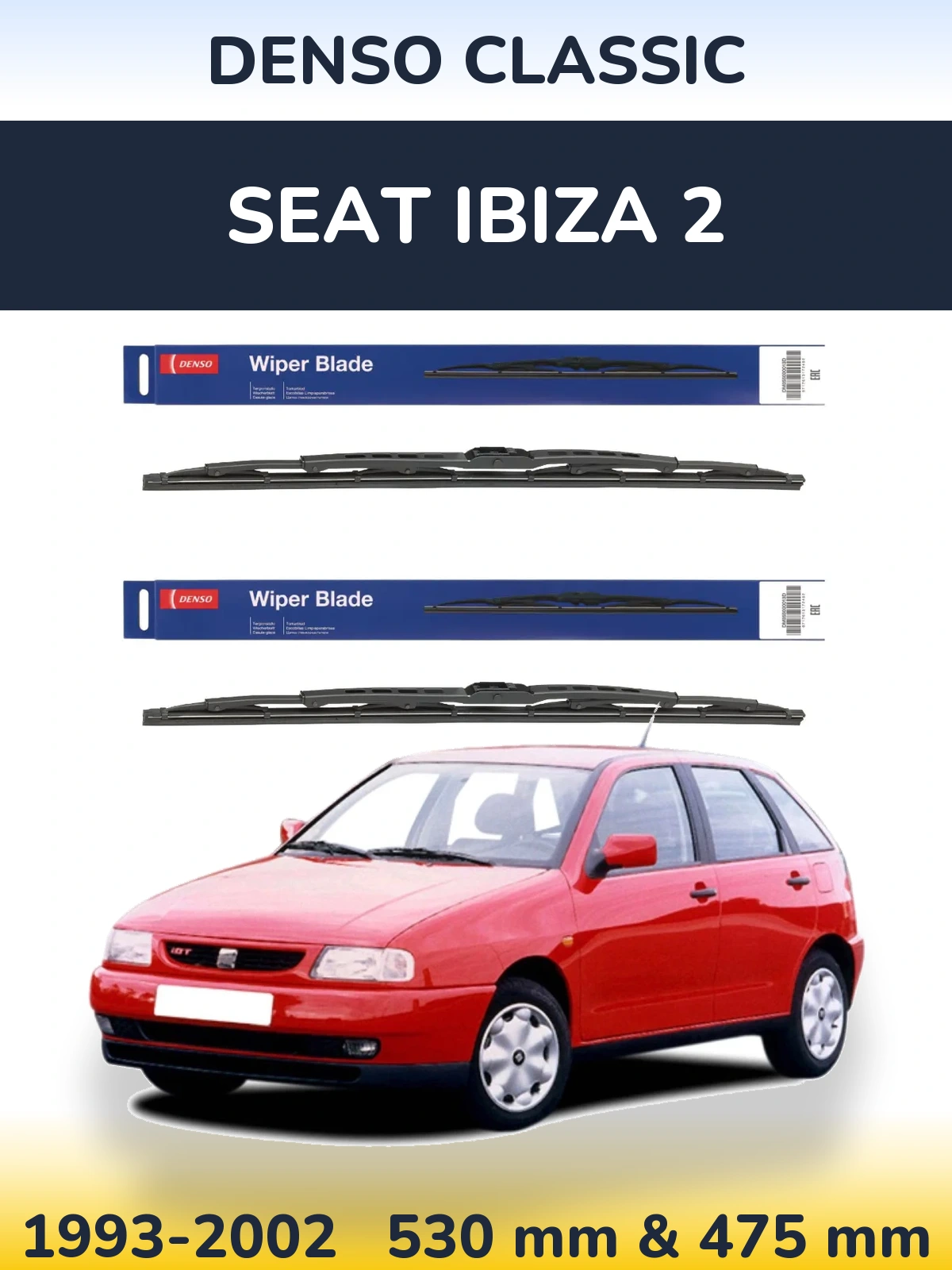 Sada předních stěračů Denso Classic 530 a 475 mm pro SEAT Ibiza 2 1993-2002