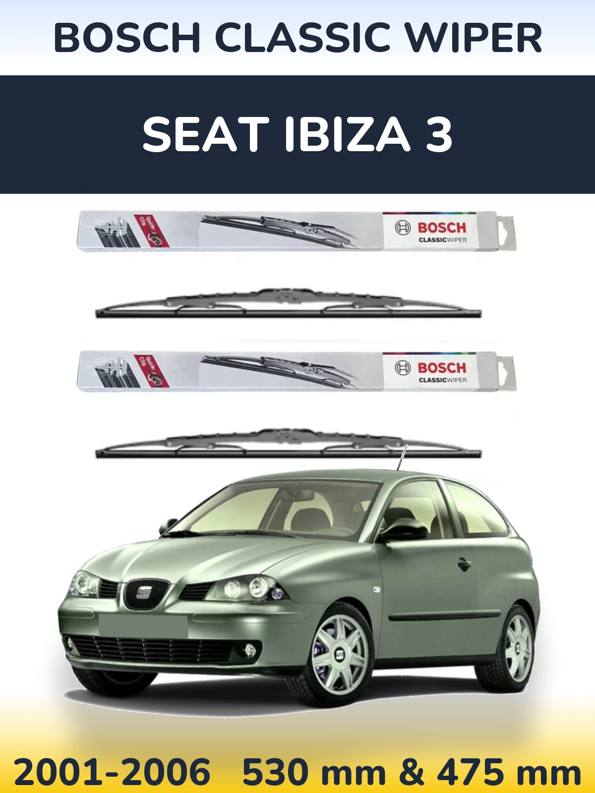 Sada předních stěračů BOSCH Classic Wiper 530 a 475 mm pro SEAT Ibiza 3 2001-2006