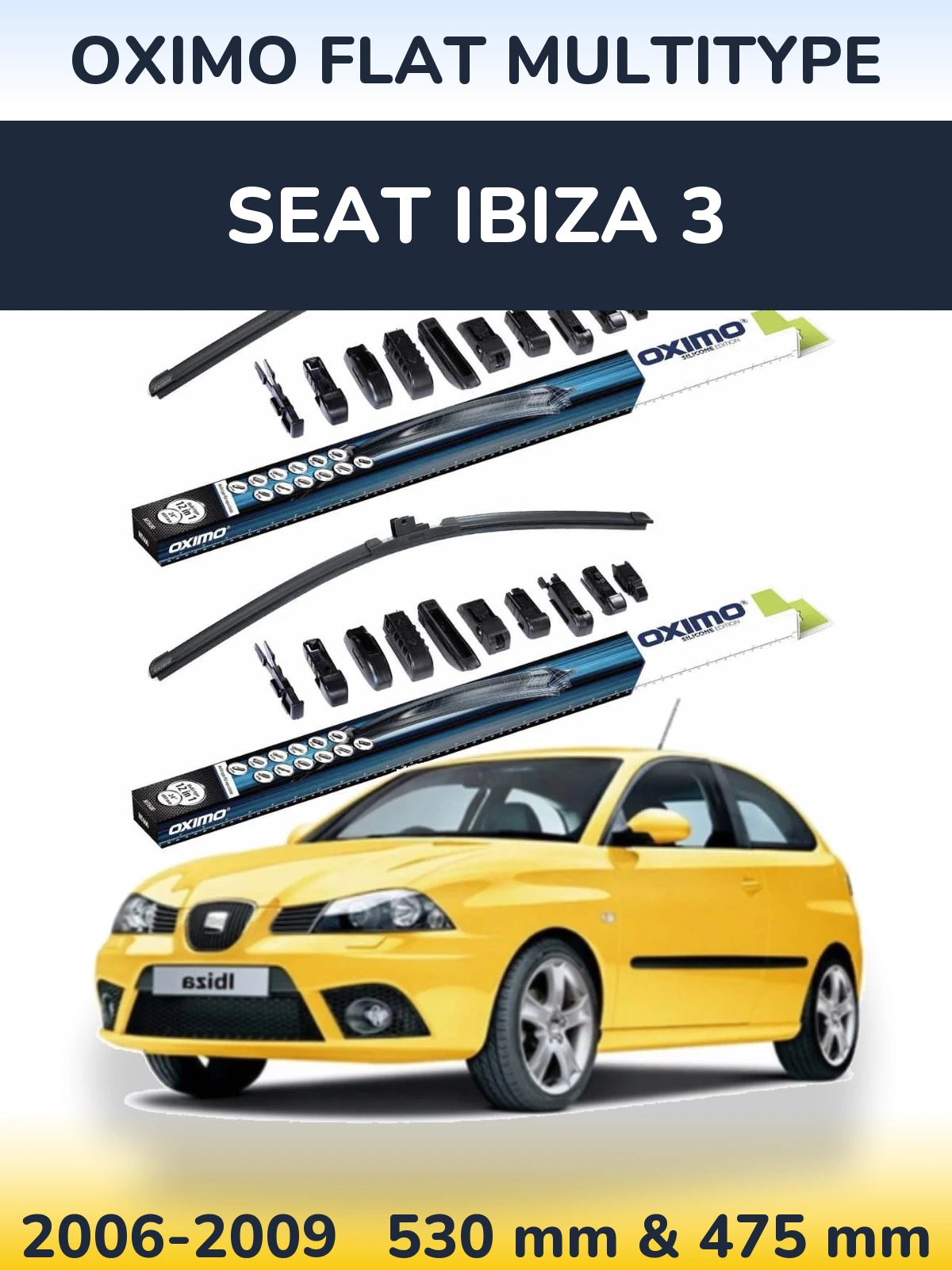 Sada předních stěračů Oximo Flat MultiType 530 a 475 mm pro SEAT Ibiza 3 2006-2009