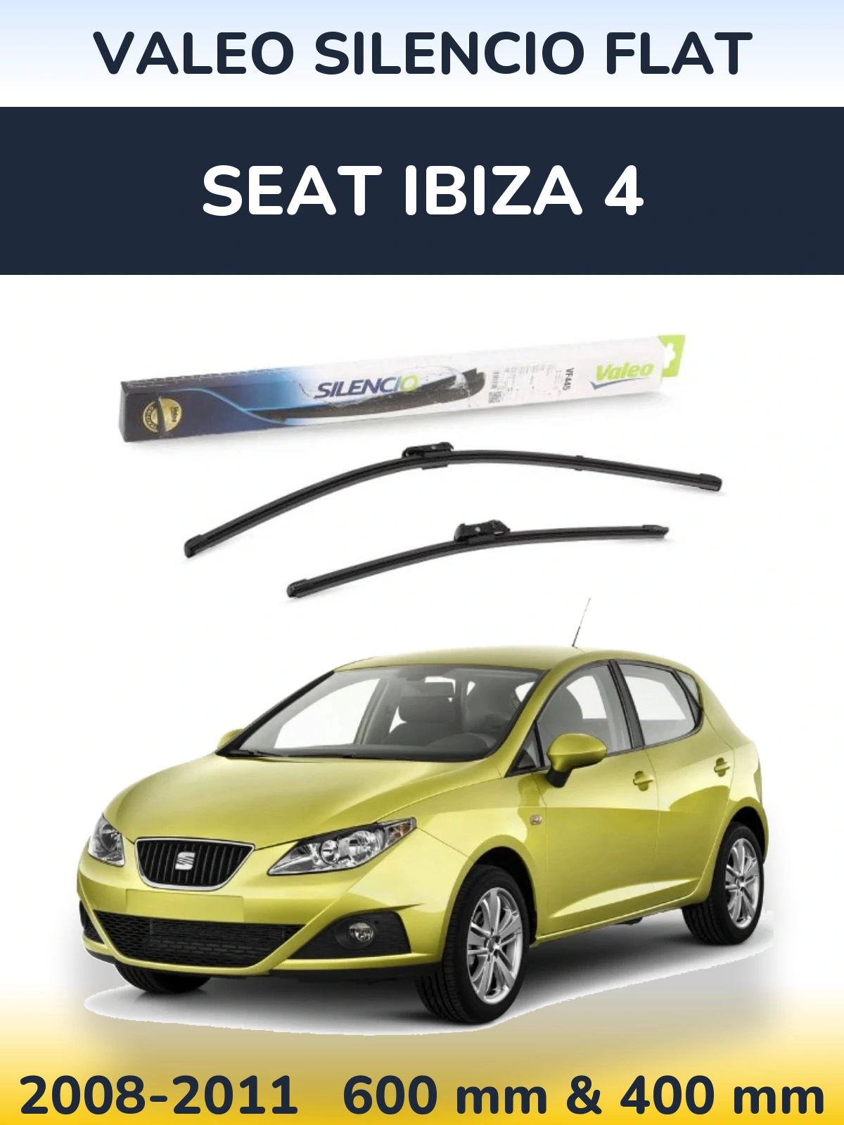 Sada předních stěračů Valeo Silencio Flat 600 a 400 mm pro SEAT Ibiza 4 2008-2011