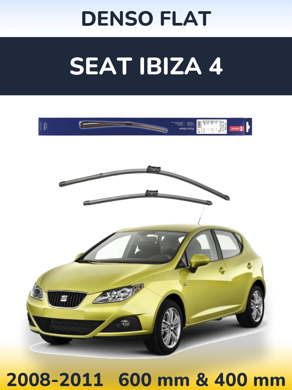 Sada předních stěračů Denso Flat 600 a 400 mm pro SEAT Ibiza 4 2008-2011